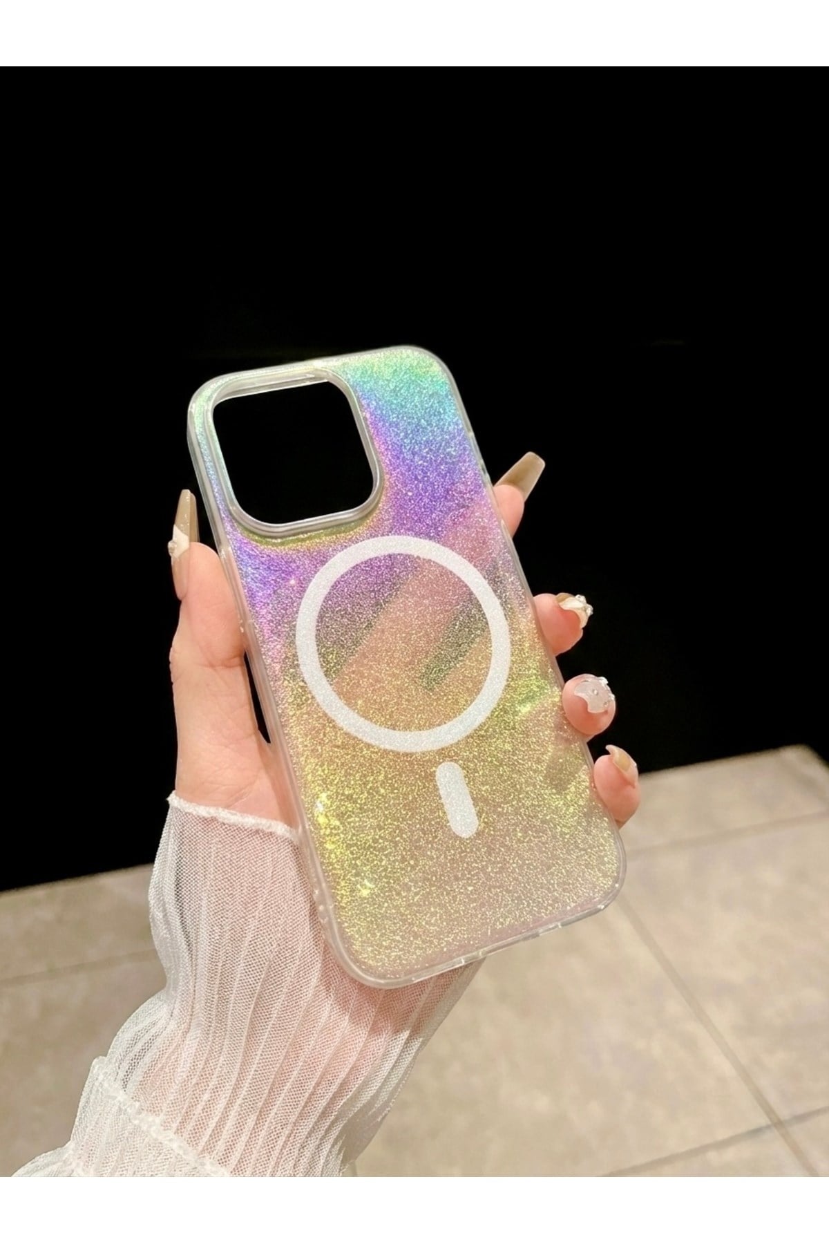 Iphone 13 Uyumlu Lazer Işıltılı MagSafeli, Simli, Holografik Renk Geçişli Kılıf