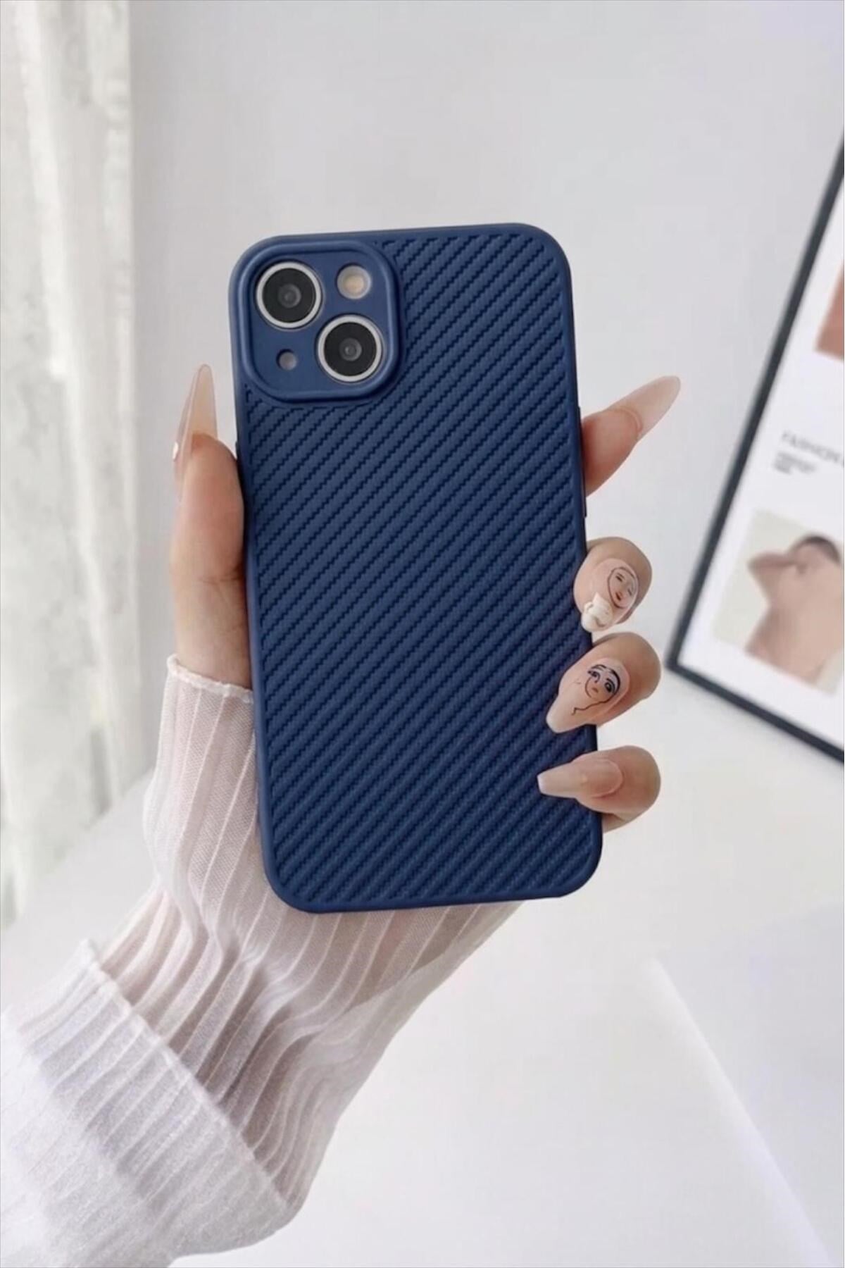 iPhone 14 Dokulu Kamera Korumalı Trend Silikon Köşeli Darbe Koruma Kılıf