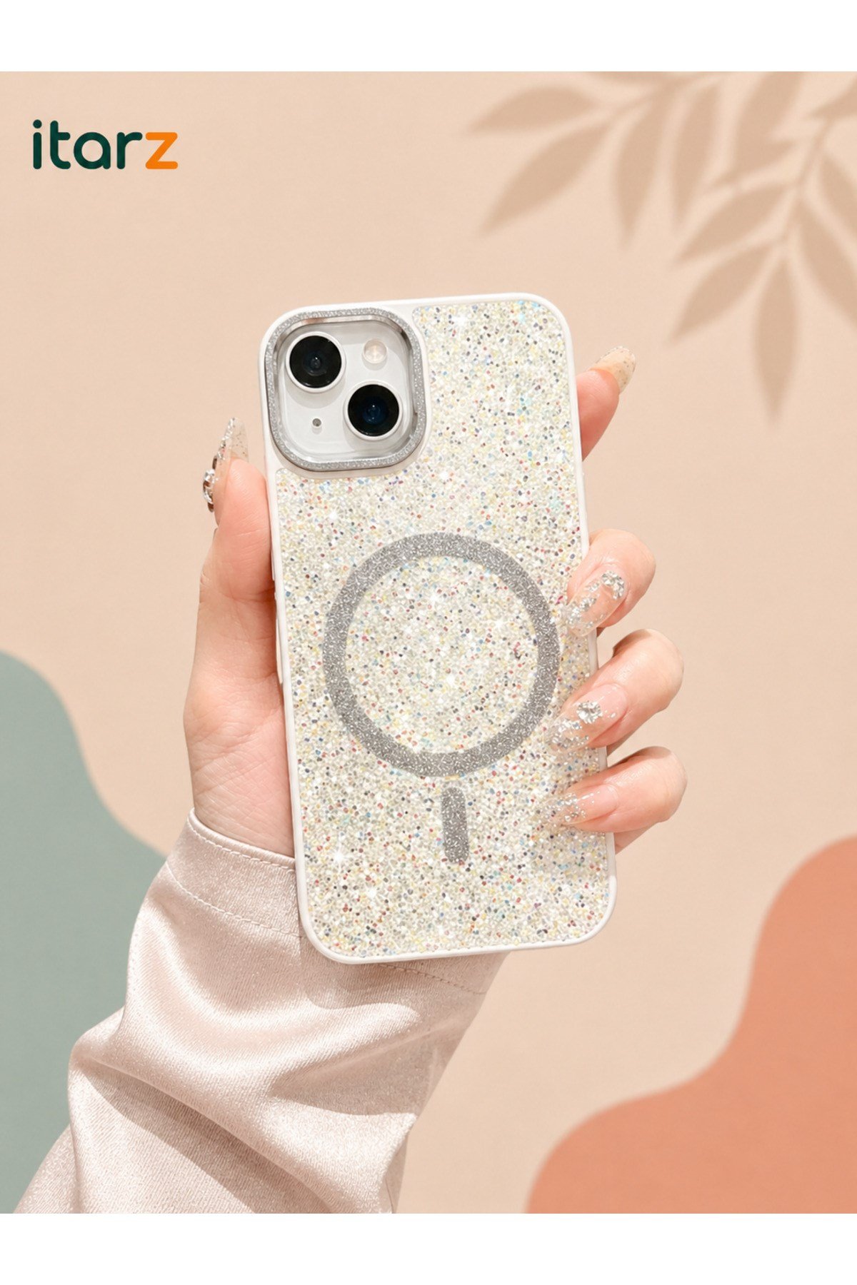 Iphone 15 Uyumlu Beyaz Lüks MagSafeli Premium Kristal Taşlı Işıltılı Kılıf