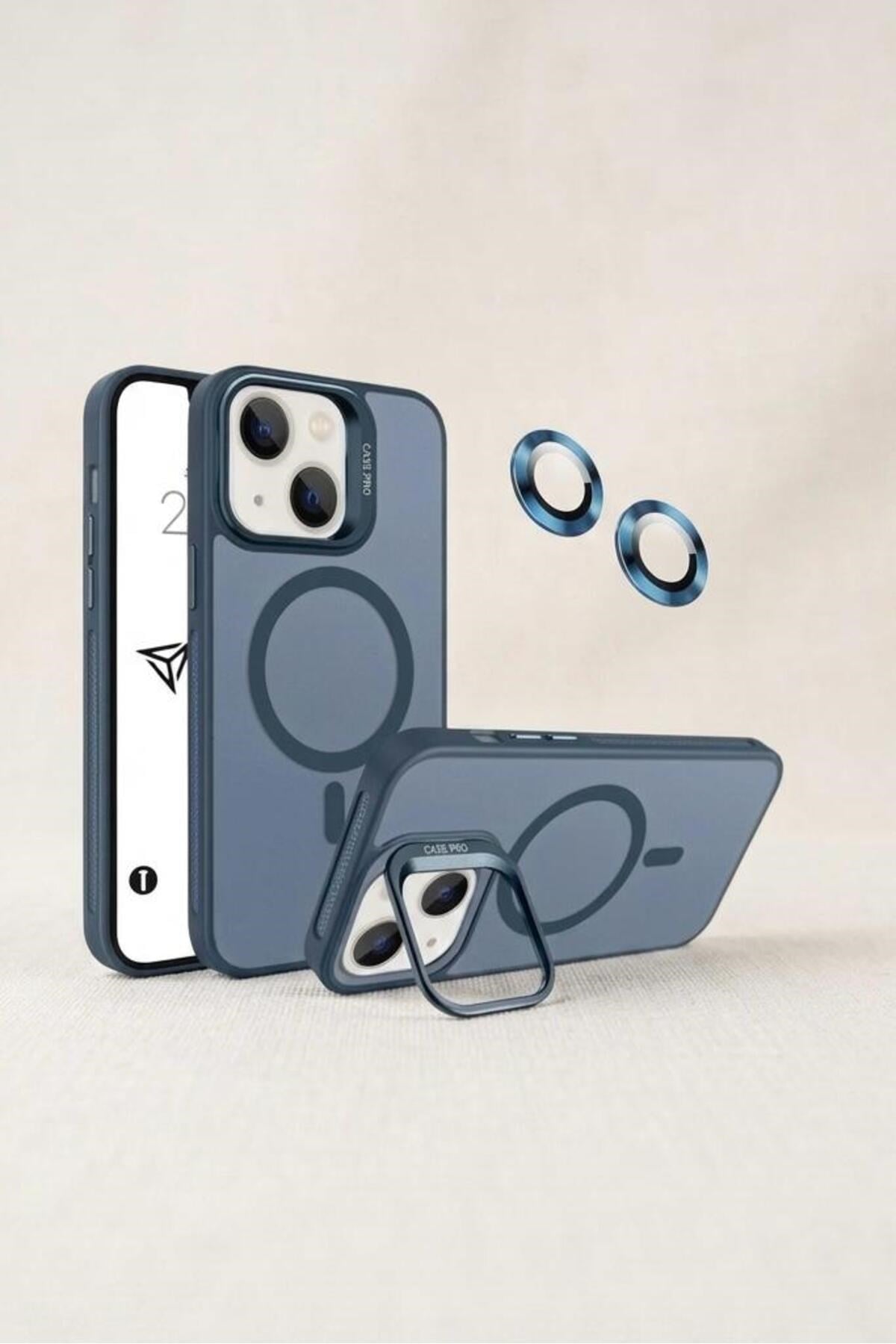 iPhone 15 Uyumlu Zırh Koruma MagSafe Destekli Standlı Kamera Lens Korumalı Mat Buzlu Şık Kılıf