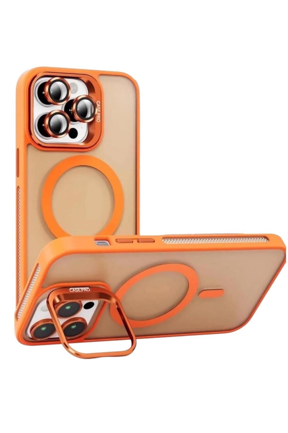 iPhone 15Pro Uyumlu Zırh Koruma MagSafe Destekli Standlı Kamera Lens Korumalı Mat Buzlu Şık Kılıf