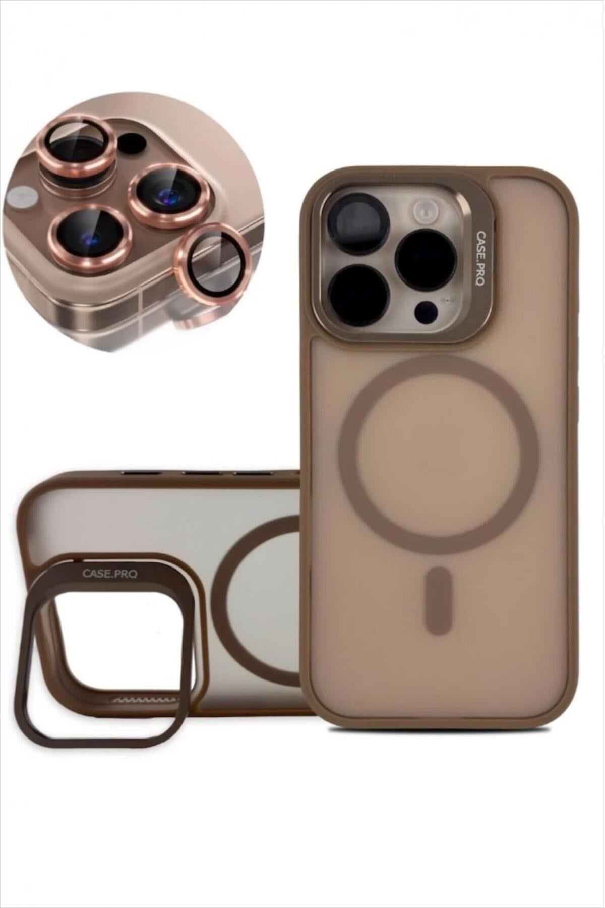 iPhone 16Pro Uyumlu Zırh Koruma MagSafe Destekli Standlı Kamera Lens Korumalı Mat Buzlu Şık Kılıf
