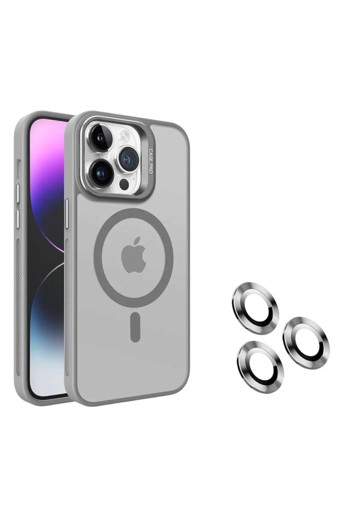 iPhone 16Pro Uyumlu Zırh Koruma MagSafe Destekli Standlı Kamera Lens Korumalı Mat Buzlu Şık Kılıf