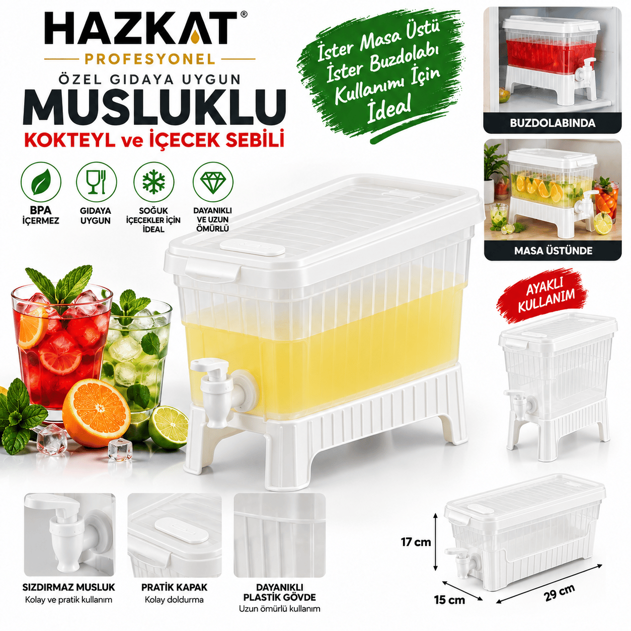 Hazkat Kokteyl ve İçecek Sebili 4 LT Beyaz Ekonomik