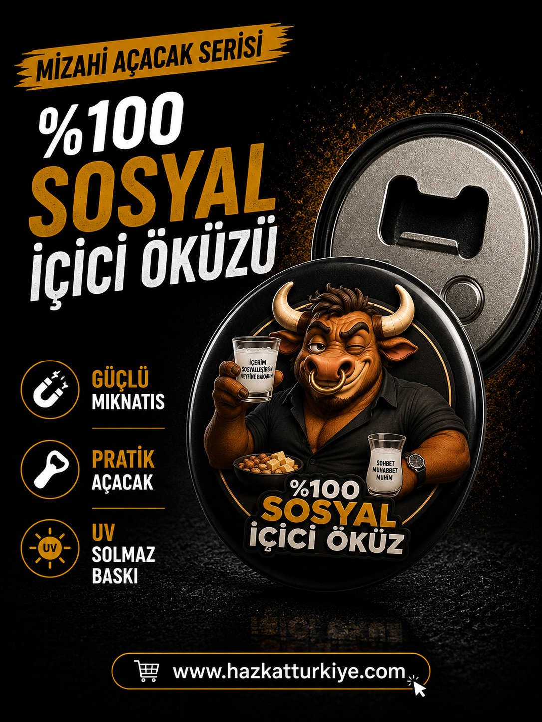 Mizahi Alkol Temalı Şişe Açacağı Sosyal İçici Öküzü