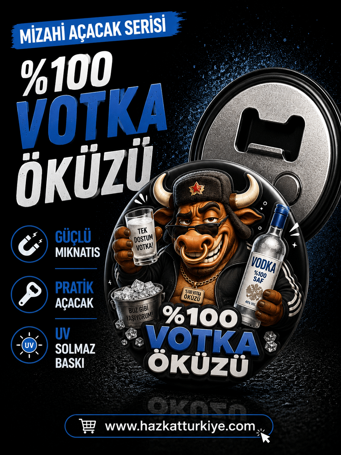 Mizahi Alkol Temalı Şişe Açacağı Votka Öküzü