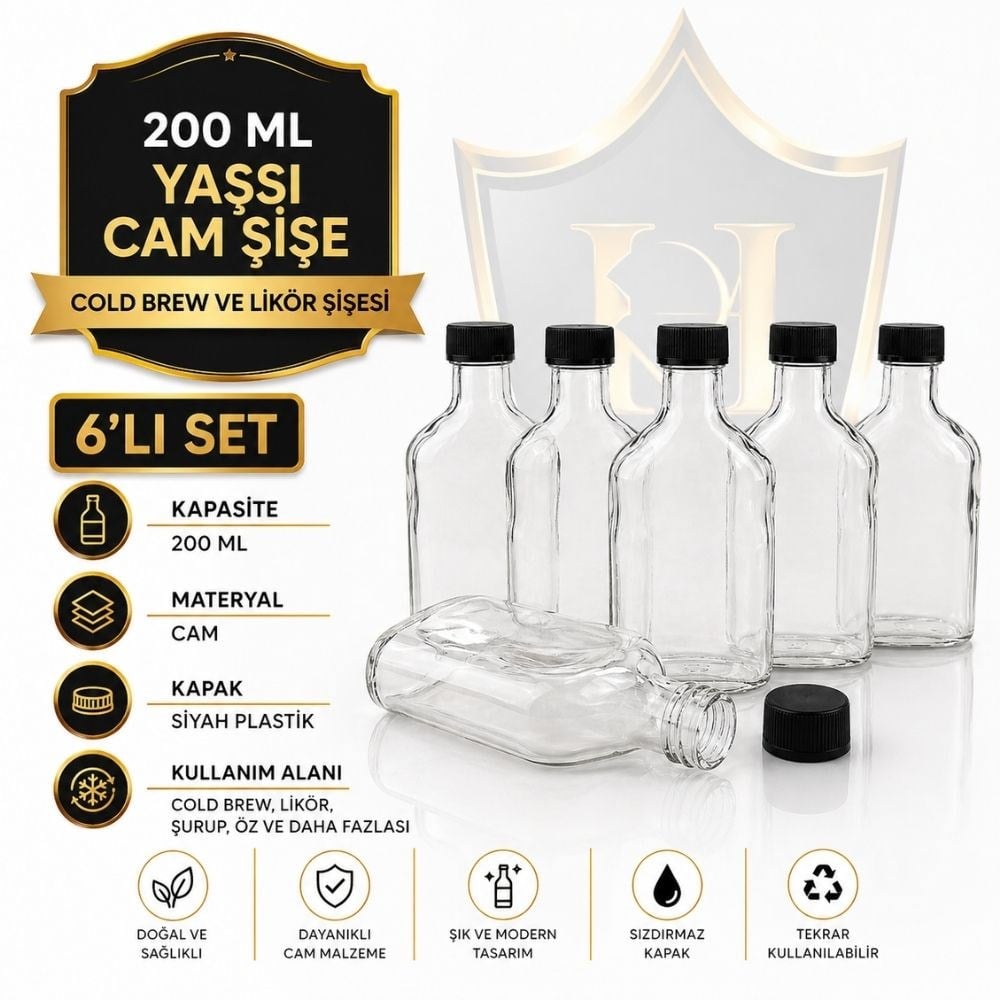 Yassı İçki ve Cold Brew Şişesi 200ml x 6 Adet