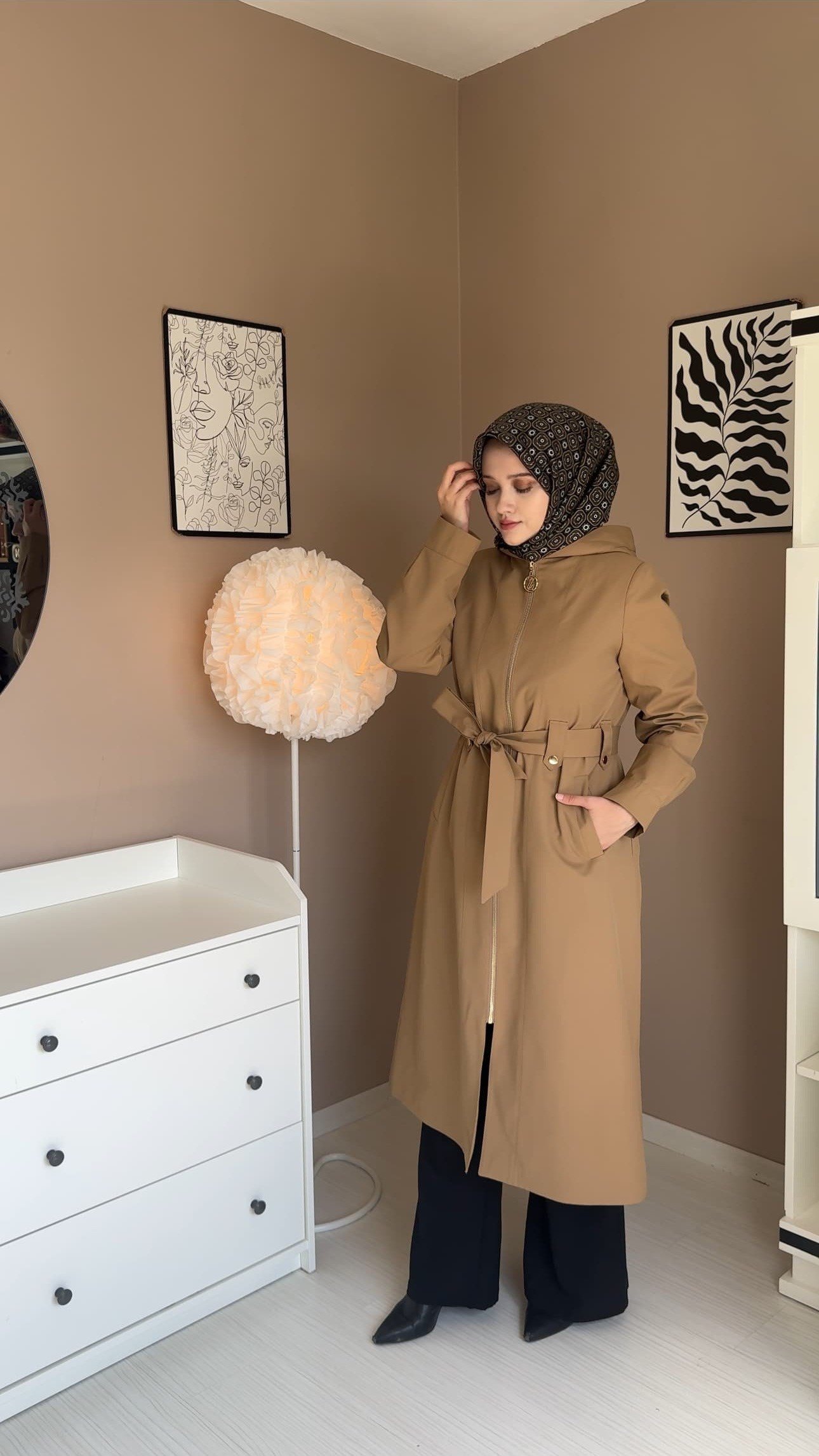 Liva Camel Kapüşonlu Trençkot