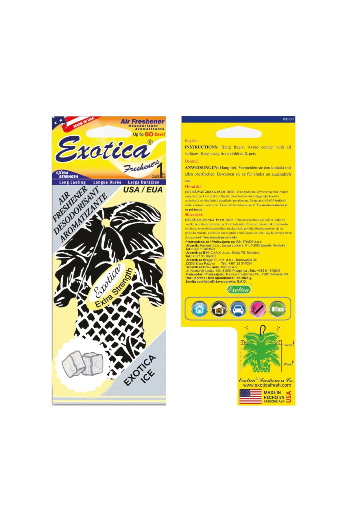Fresheners Palm Tree Ice Oto Asma Koku (Made In Usa)