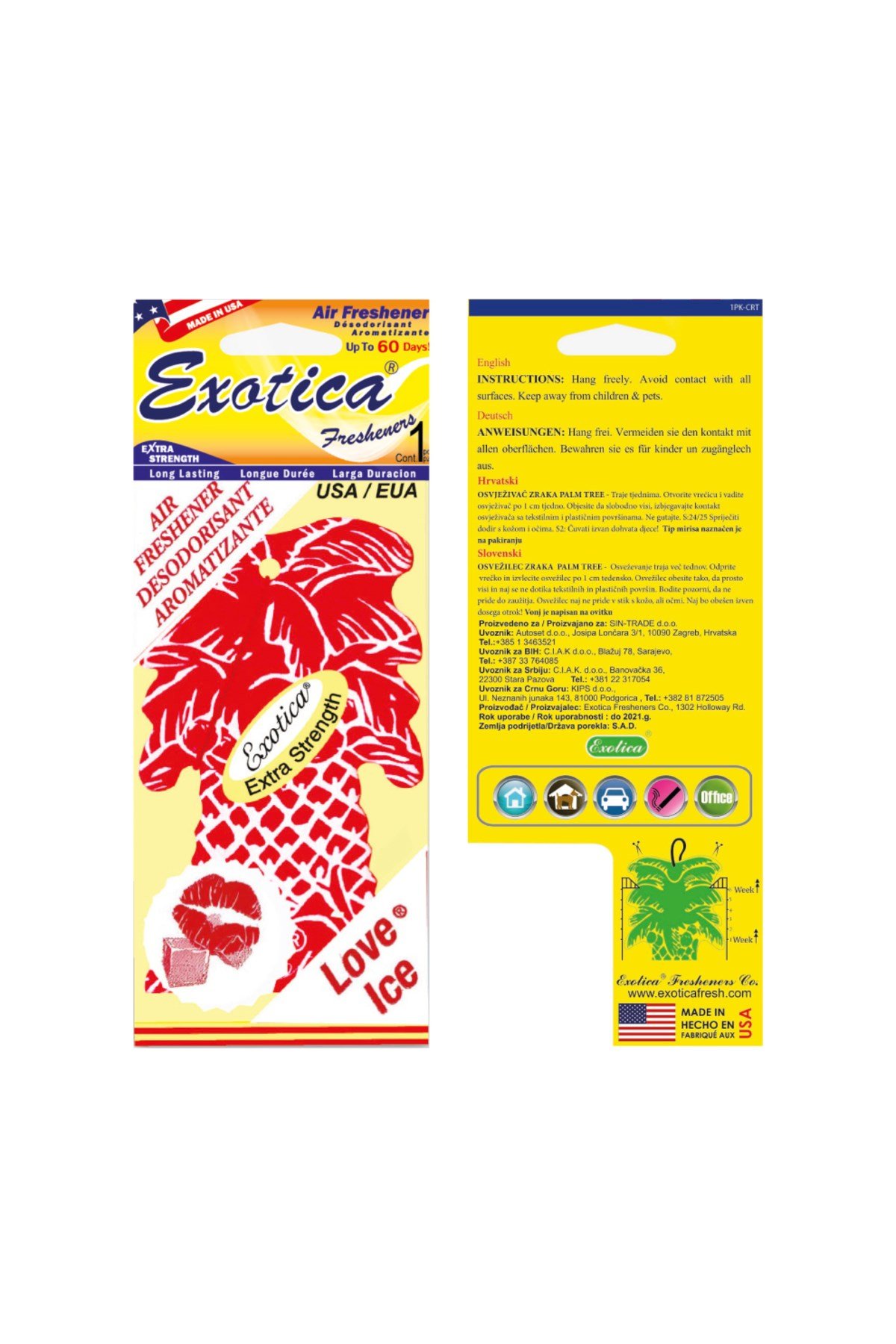 Fresheners Palm Tree Love Ice Oto Asma Koku (Made In Usa)