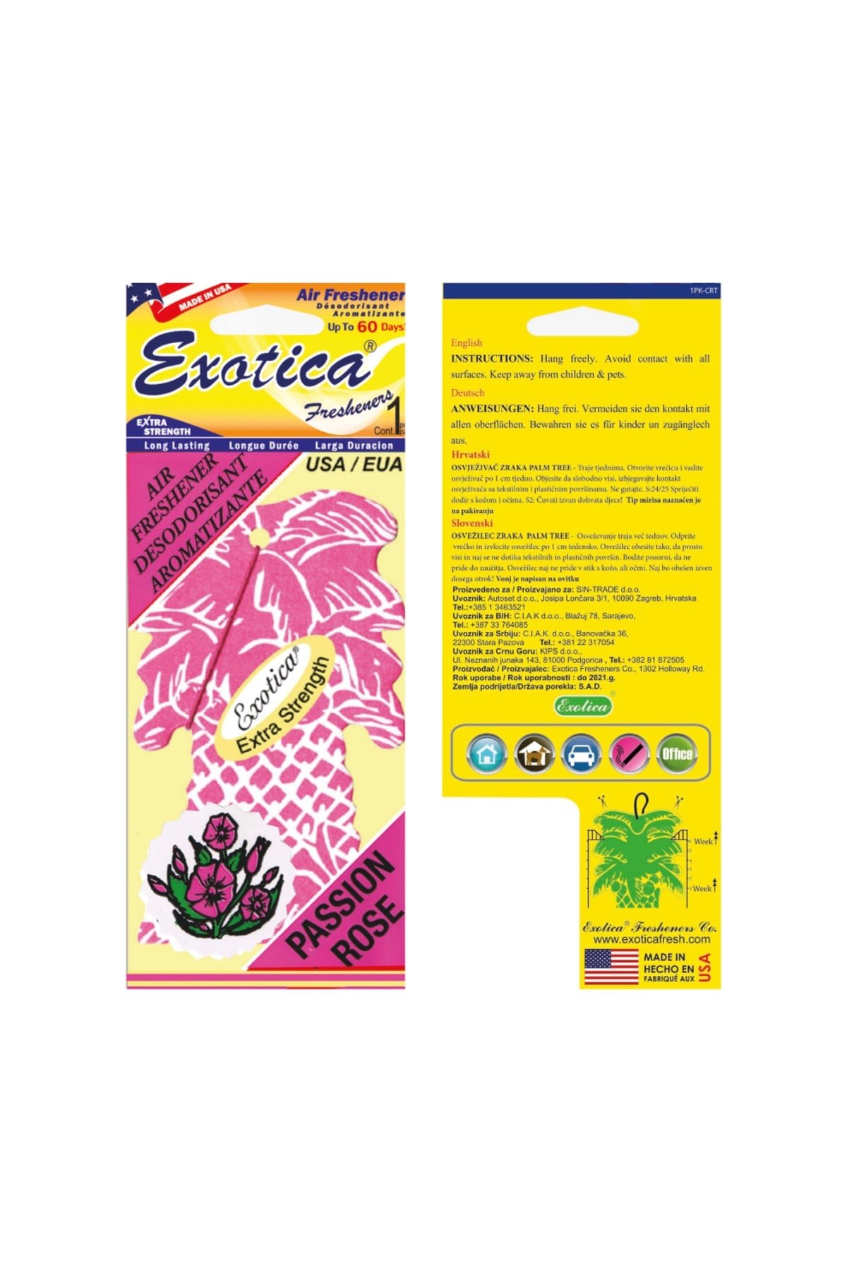 Fresheners Palm Tree Passion Rose Oto Asma Koku (Made In Usa)