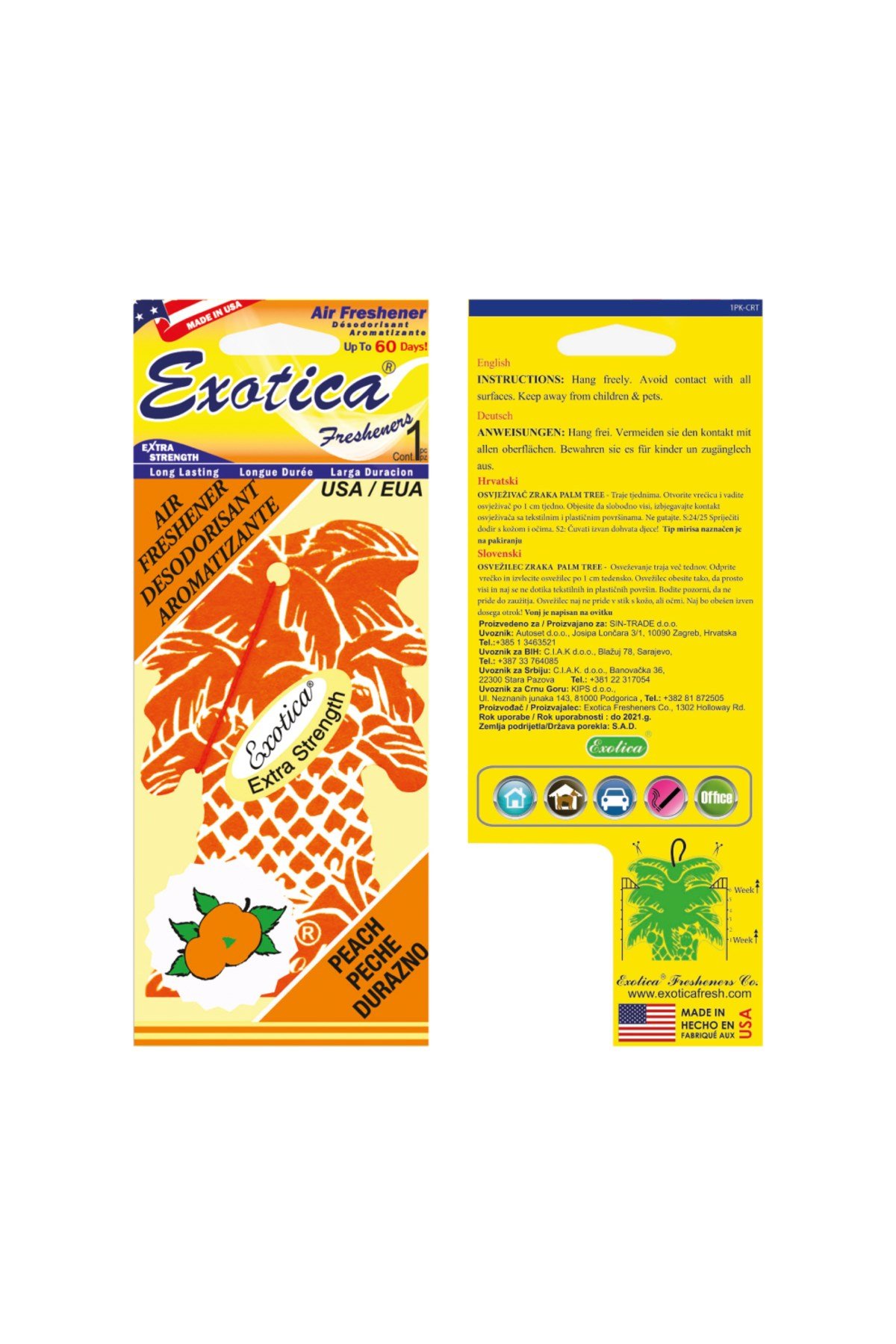 Fresheners Palm Trees Peach Oto Asma Koku (Made In Usa)