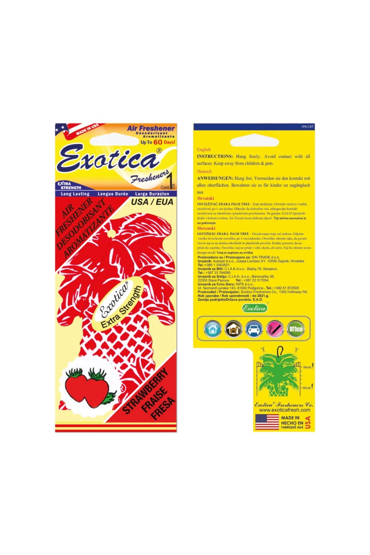 Fresheners Palm Trees Strawberry Oto Asma Koku (Made In Usa)