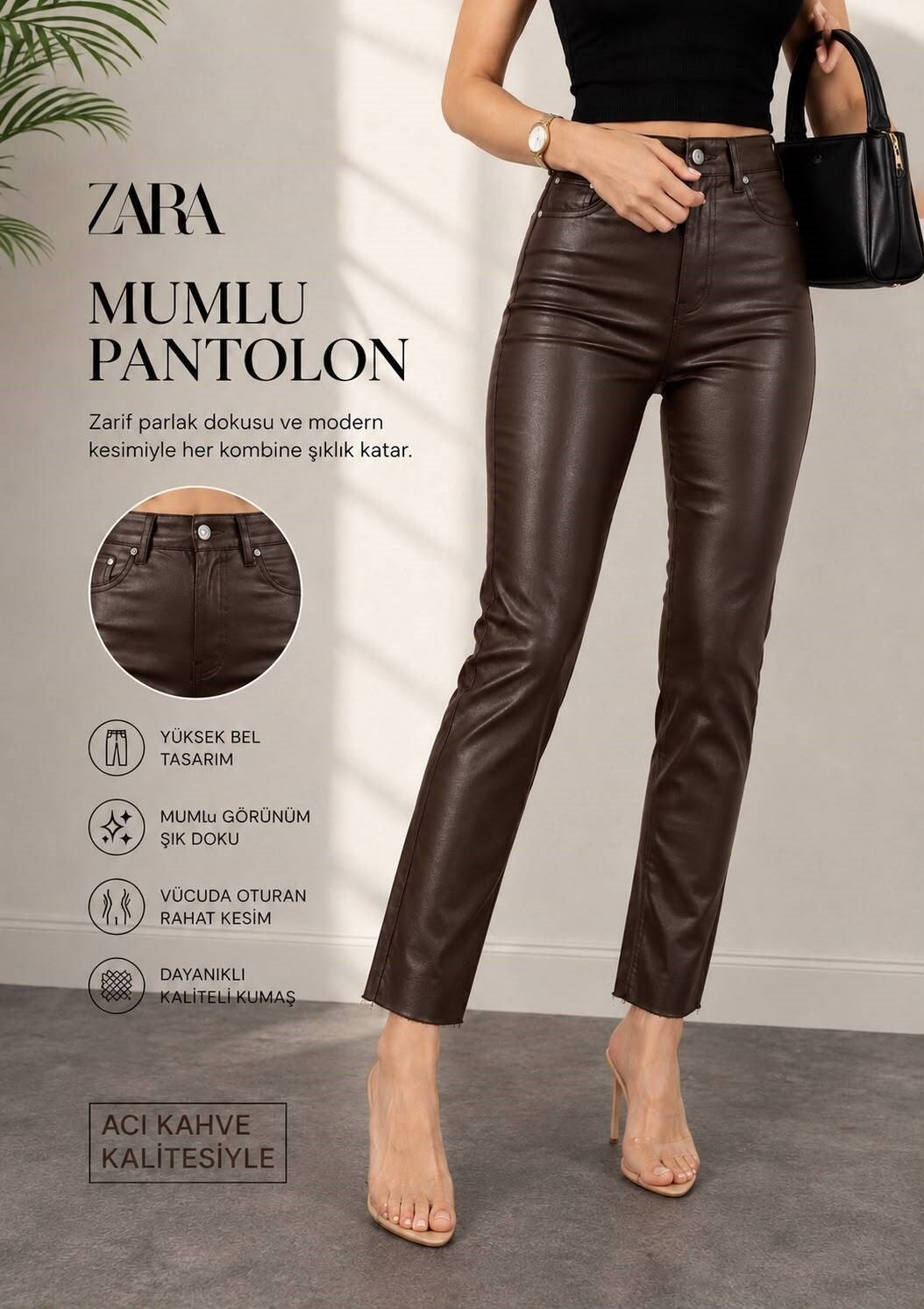 ZARA MUMLU PANTOLON KAHVE