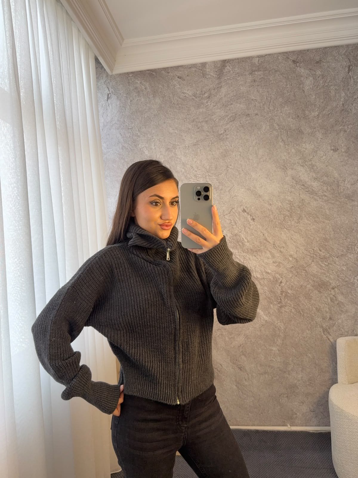 BOĞAZLI TRİKO FERMUARLI HIRKA - LF135