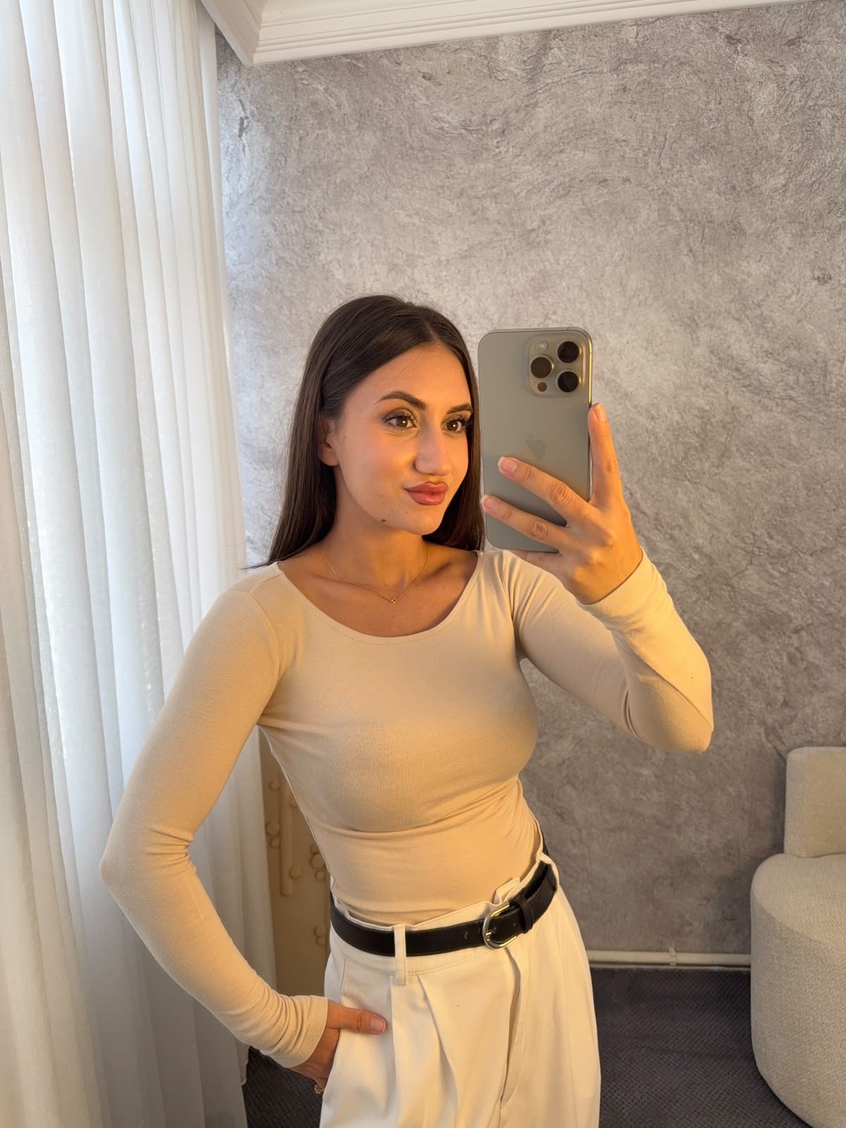 KAYIK YAKA UZUN KOLLU BODY - LF128