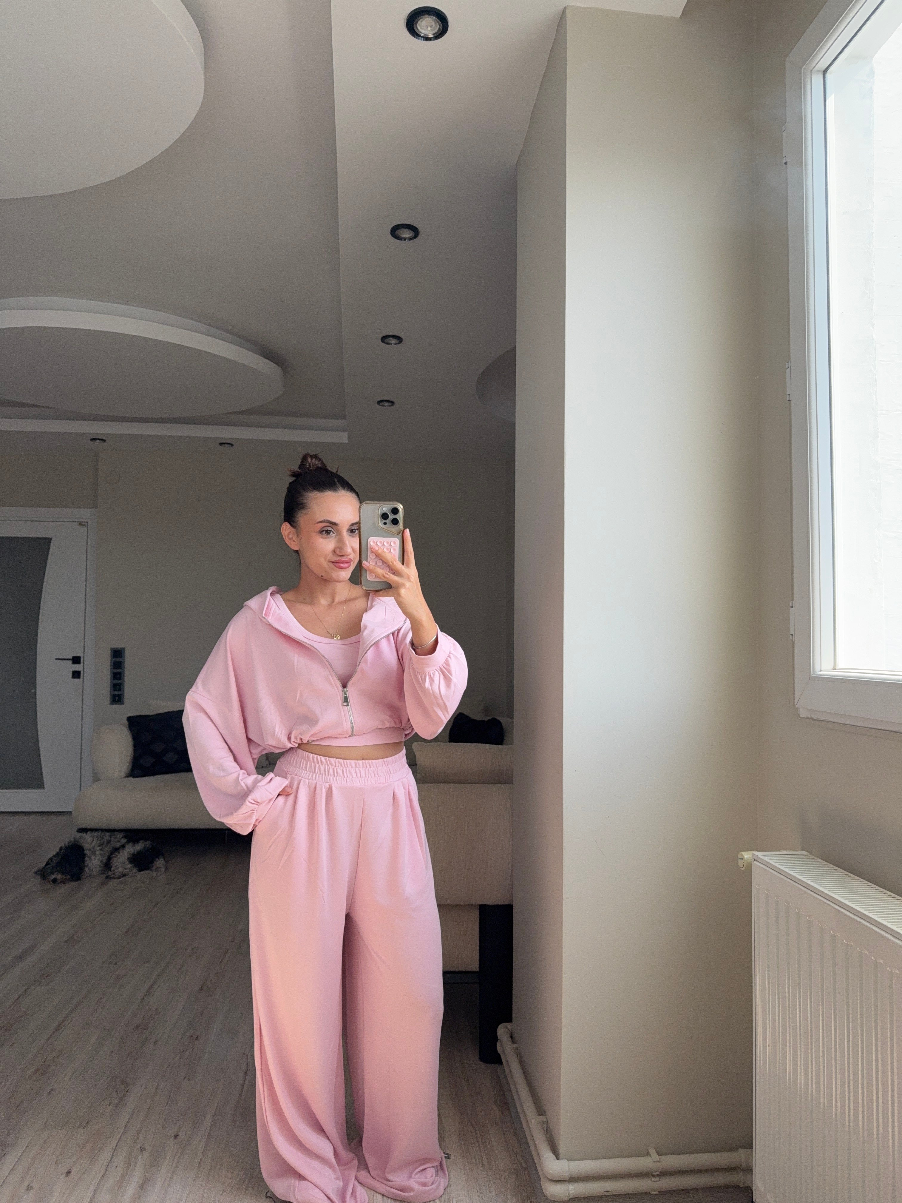 MODAL KUMAŞ KAPÜŞONLU CROP 3'LÜ TAKIM - LF096