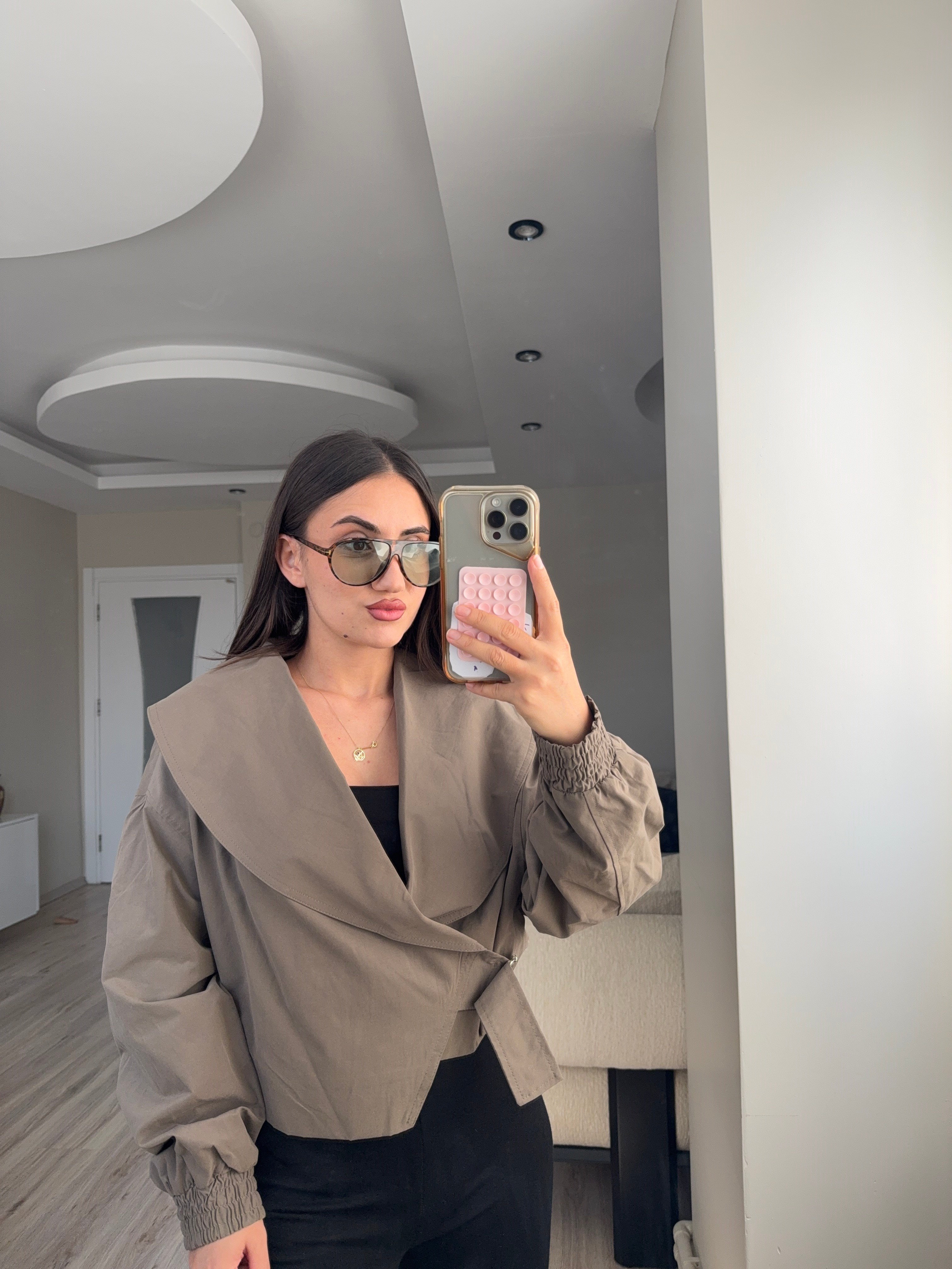 ŞAL YAKA TRENÇKOT - LF109