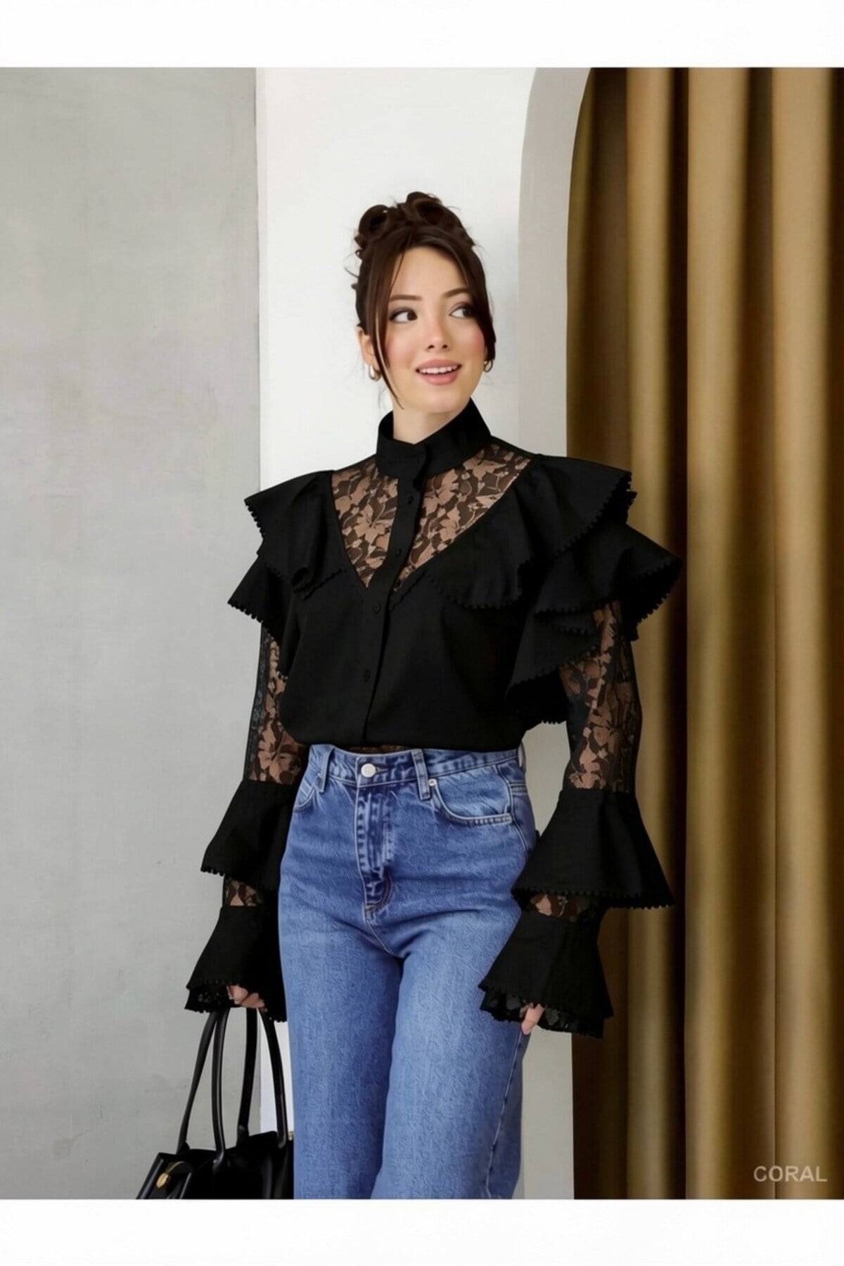 Kadın Dantel Detaylı Tasarım Gömlek