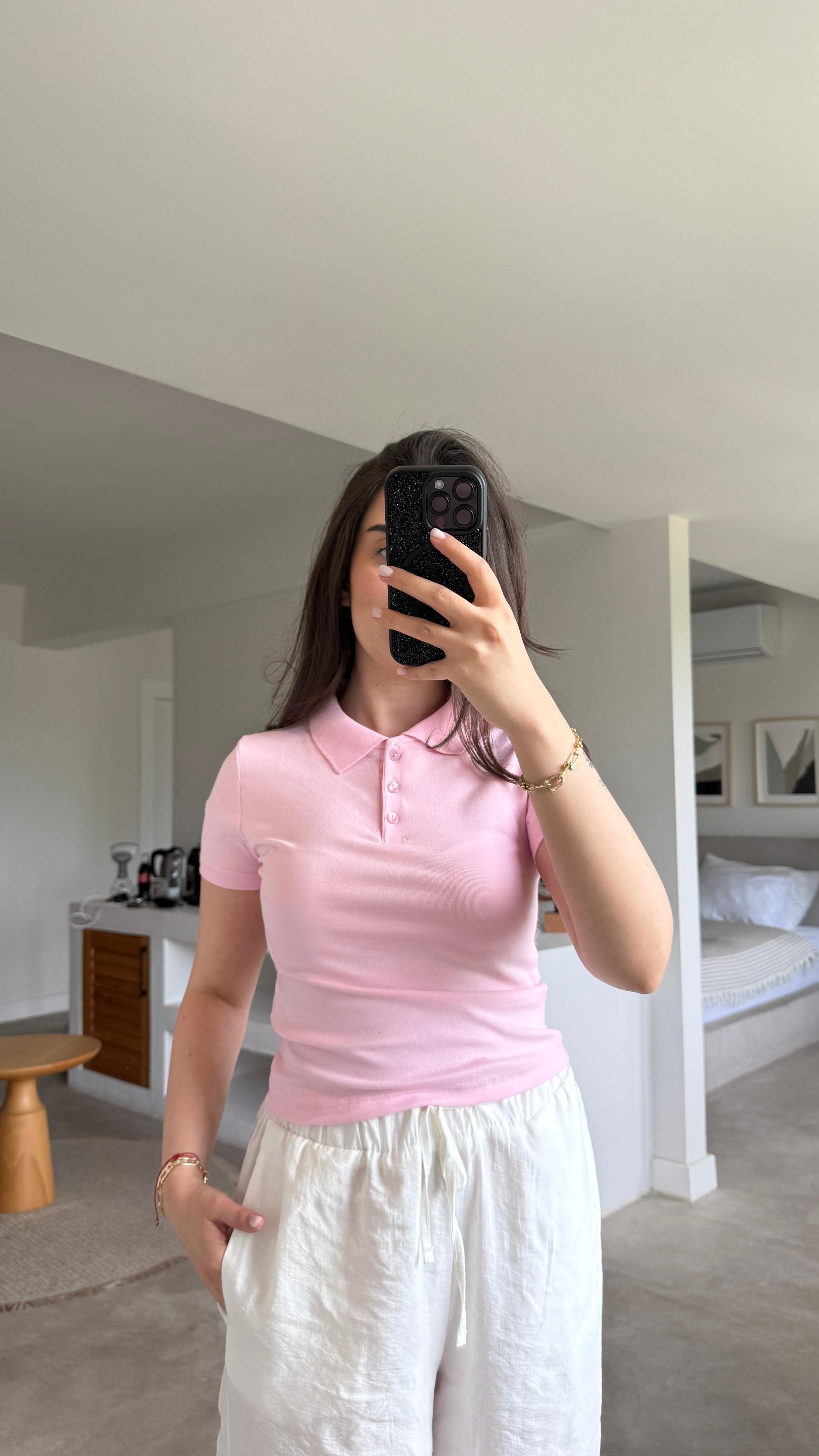 POLO YAKA PEMBE TSHIRT