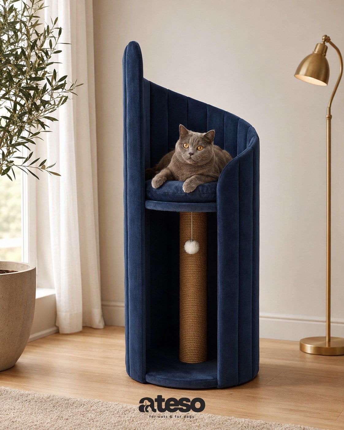 ATESOPET İŞLEVSEL KEDİ MOBİLYASI-GECE LACİVERTİ