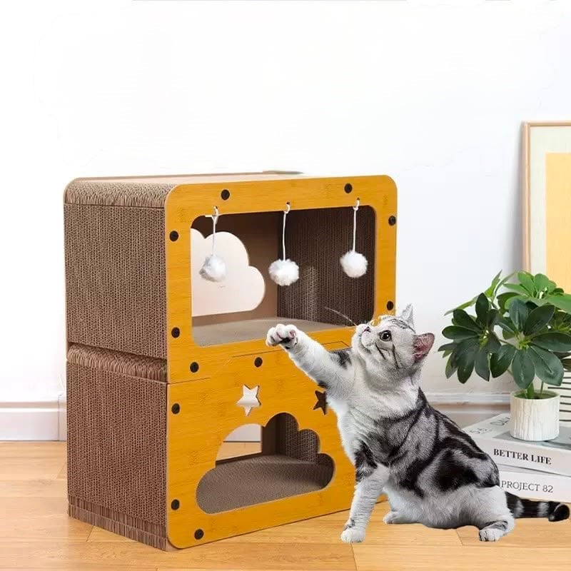 KEDİ AHŞAP OYUN KUTUSU VE TIRMALAMA EVİ