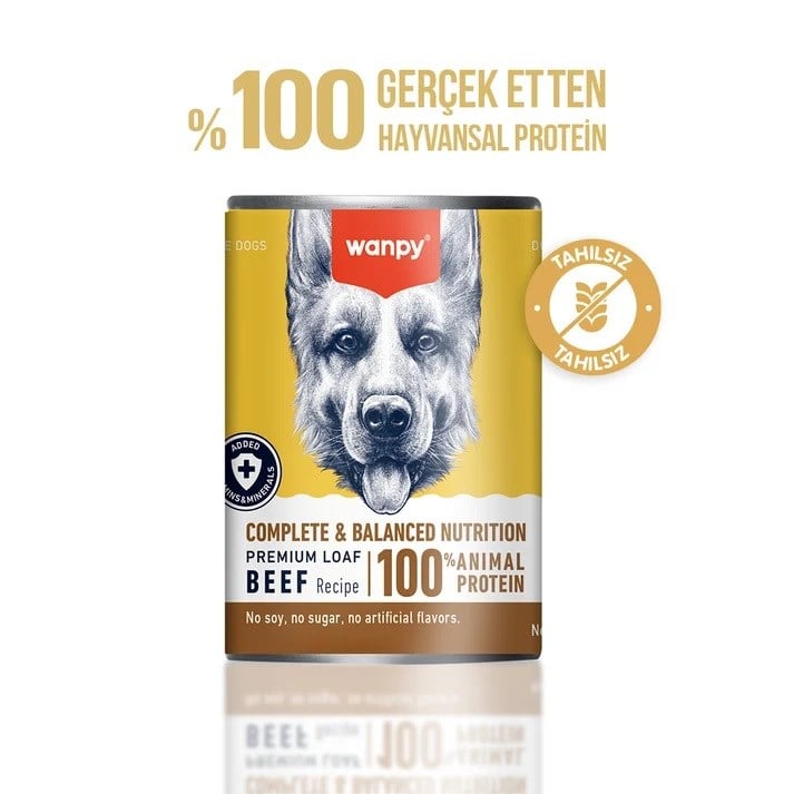 Wanpy Tahılsız Köpek %100 Gerçek Et 375 gr Biftekli Konserve 