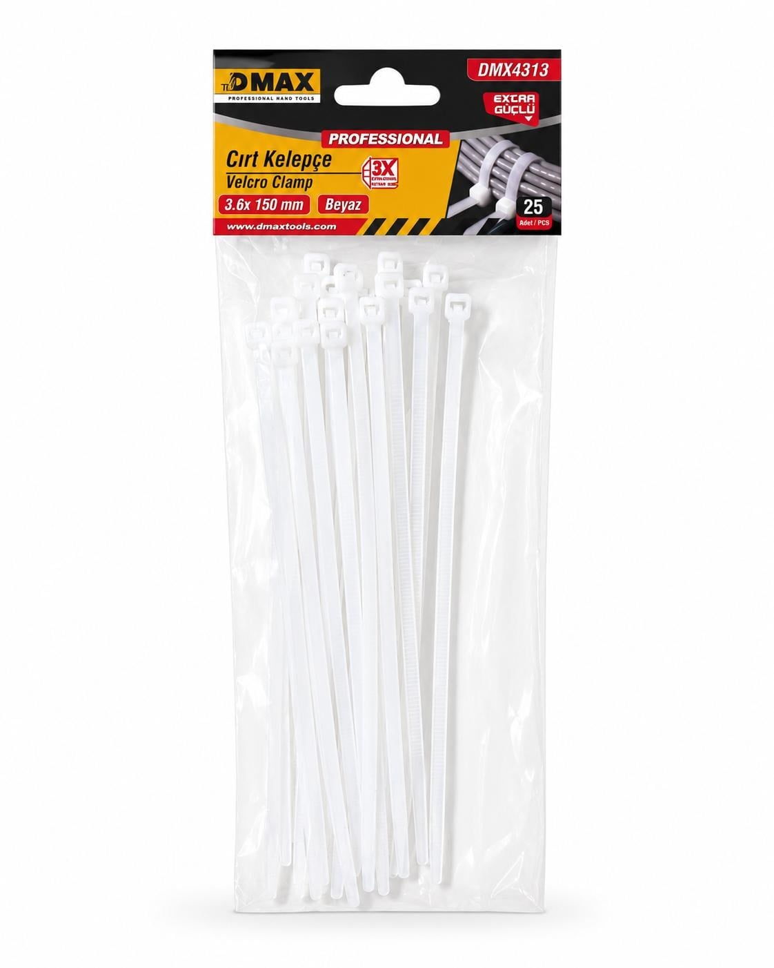 DMAX CIRT KLİPS KELEPÇE BEYAZ  3,6*150MM 25Lİ