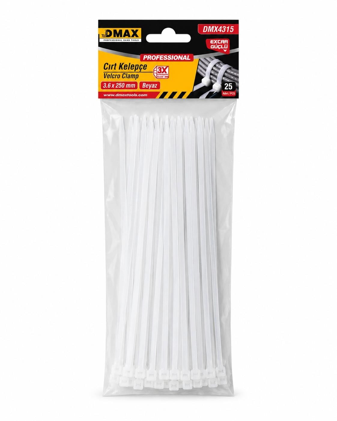 DMAX CIRT KLİPS KELEPÇE BEYAZ  3,6*250MM 25Lİ