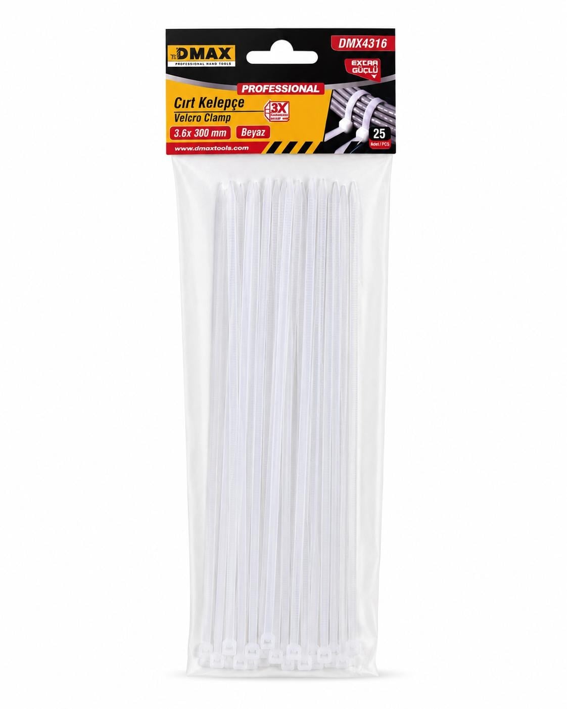 DMAX CIRT KLİPS KELEPÇE BEYAZ  3,6*300MM 25Lİ