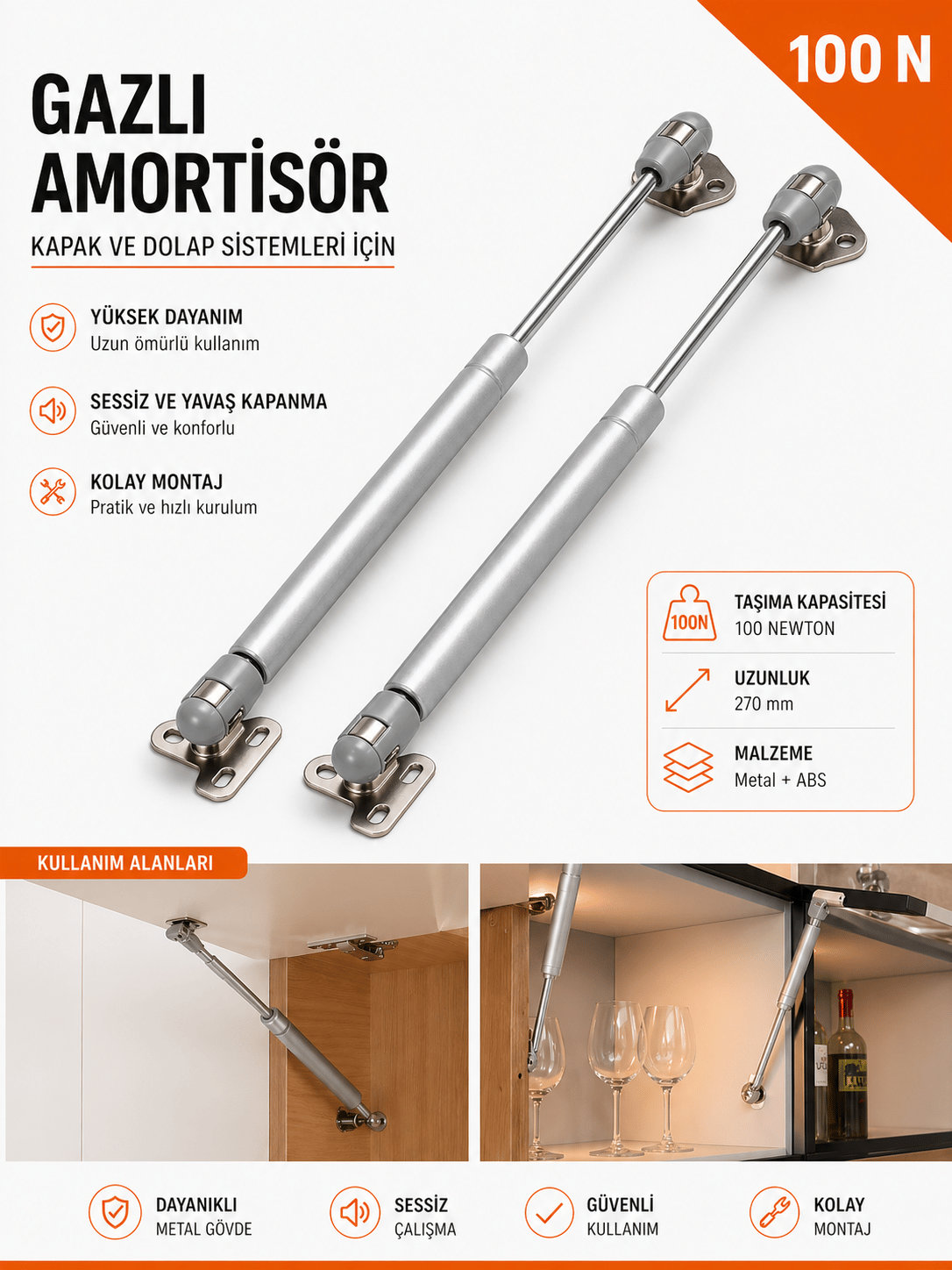 KAPAK PİSTON AMORTİSÖRÜ 100N