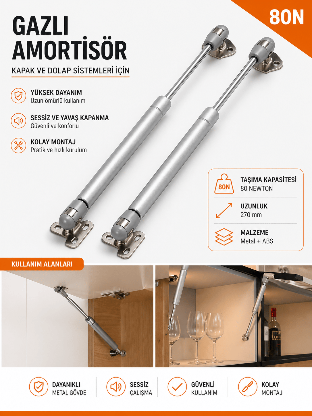 KAPAK PİSTON AMORTİSÖRÜ 80N