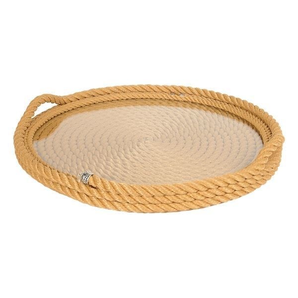 Bej Halat Camlı Tepsi - 45 cm