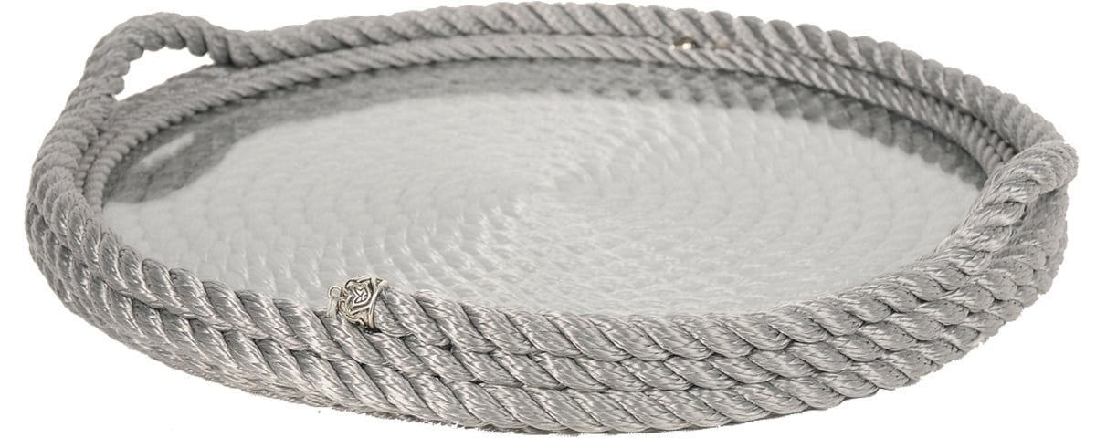 Gri Halat Camlı Tepsi  - 35 cm