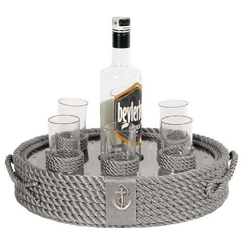 Gri Halat Rakı Bardaklı Tepsi