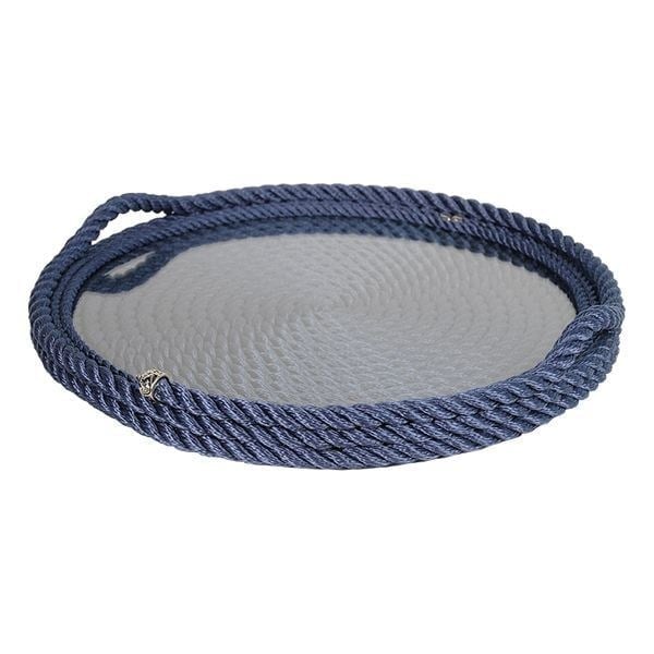 Lacivert Halat Camlı Tepsi - 35 cm