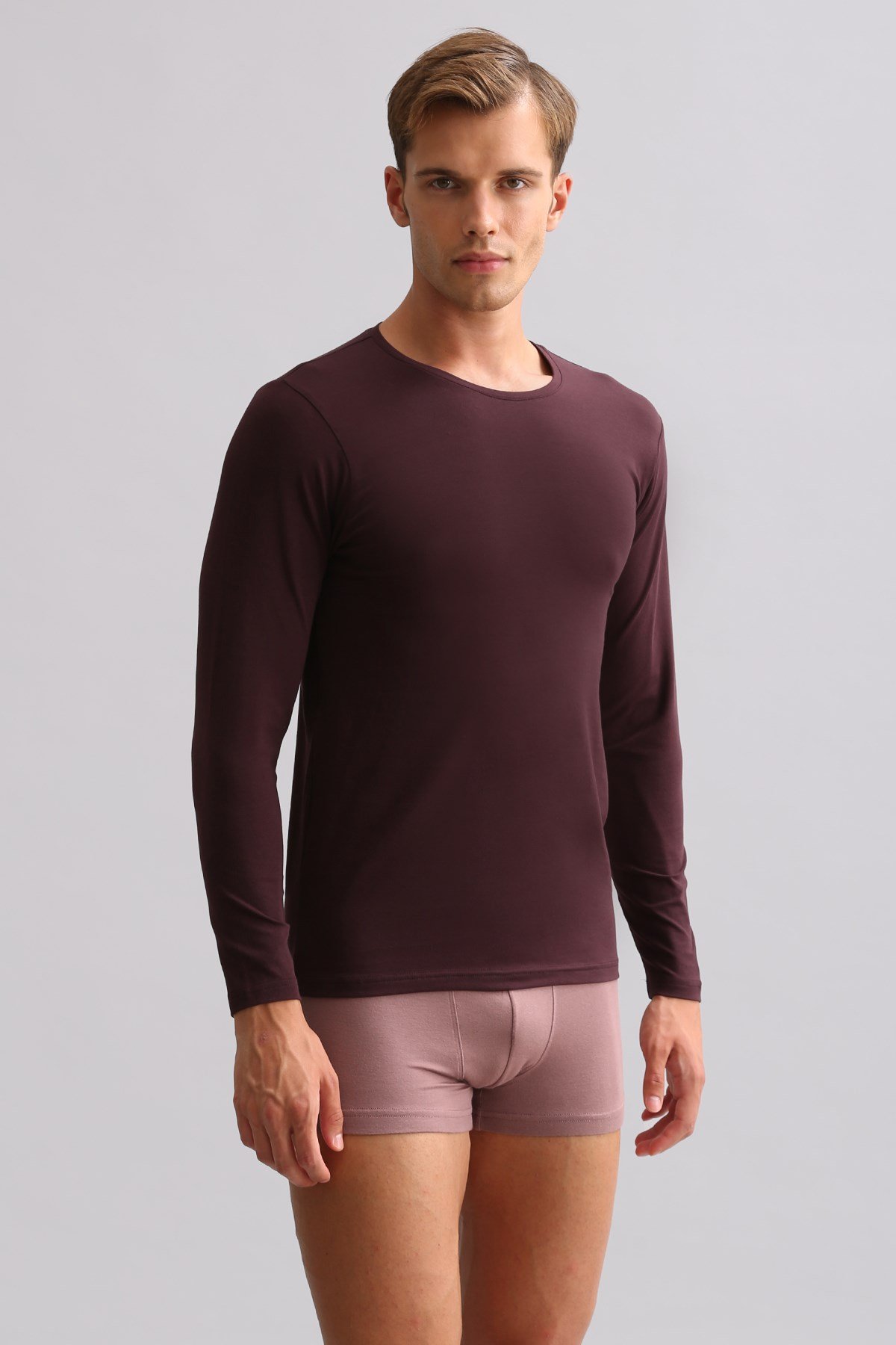 BAMBU HERCULES Slim Fit Bisiklet Yaka Uzun Kollu Erkek Fanila Mor