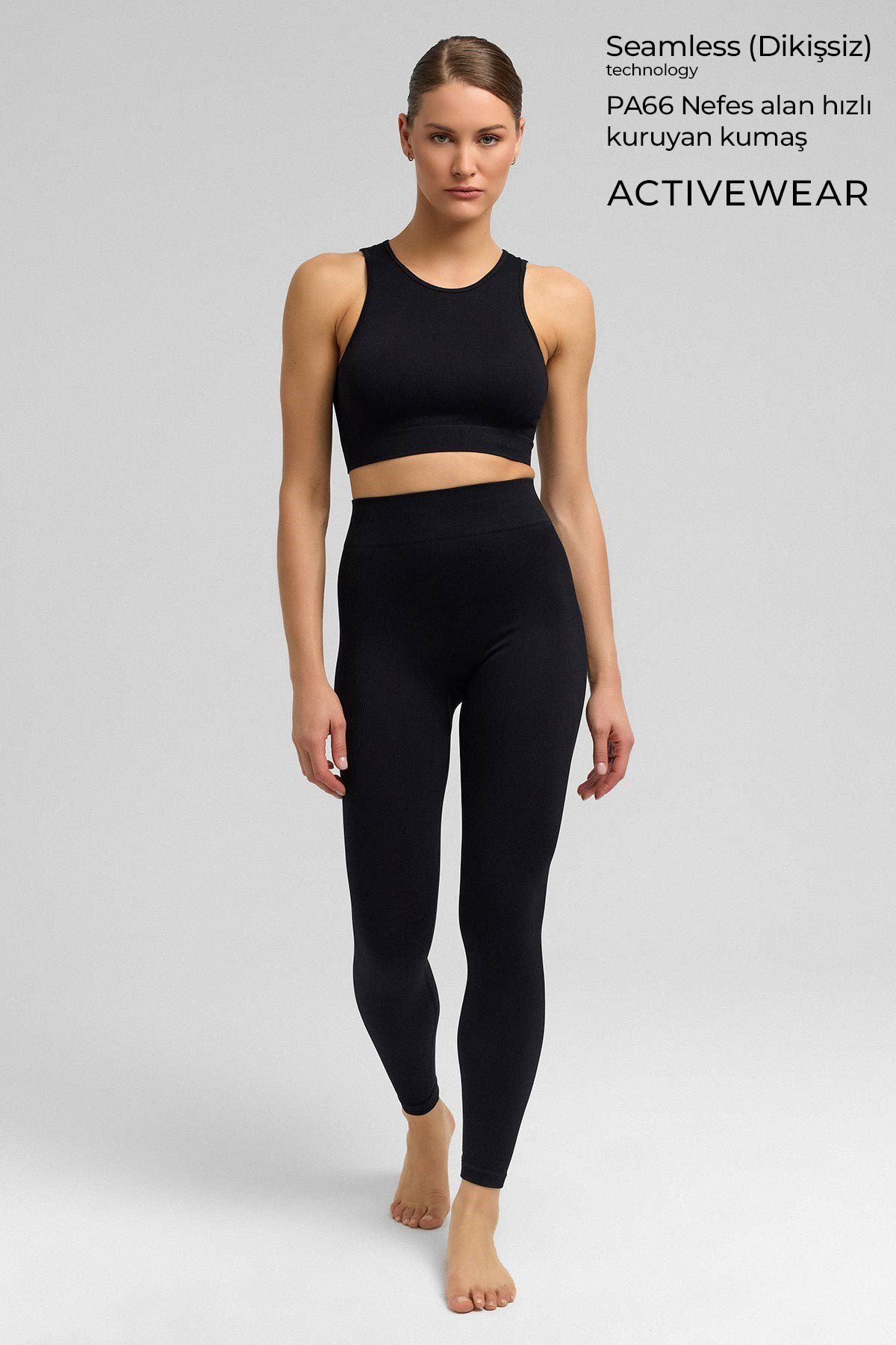 Kadın Activewear Barbara Seamless Ripli Bra Siyah