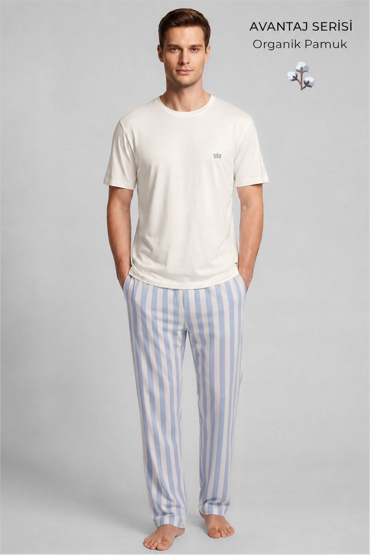 Mısırlı Erkek Organik Pamuk Pijama Takım Mavi