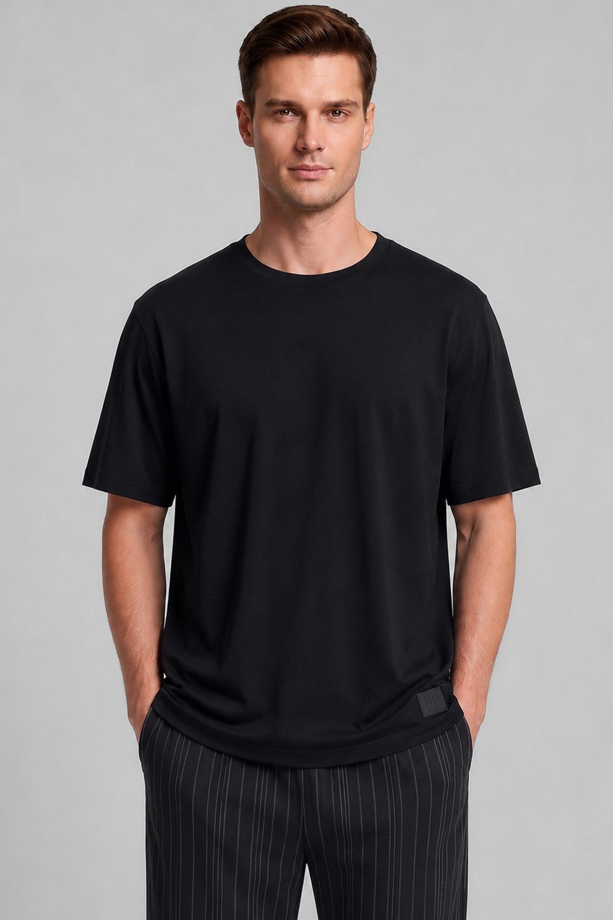 Mısırlı Erkek Relax Fit Penye T-Shirt Siyah