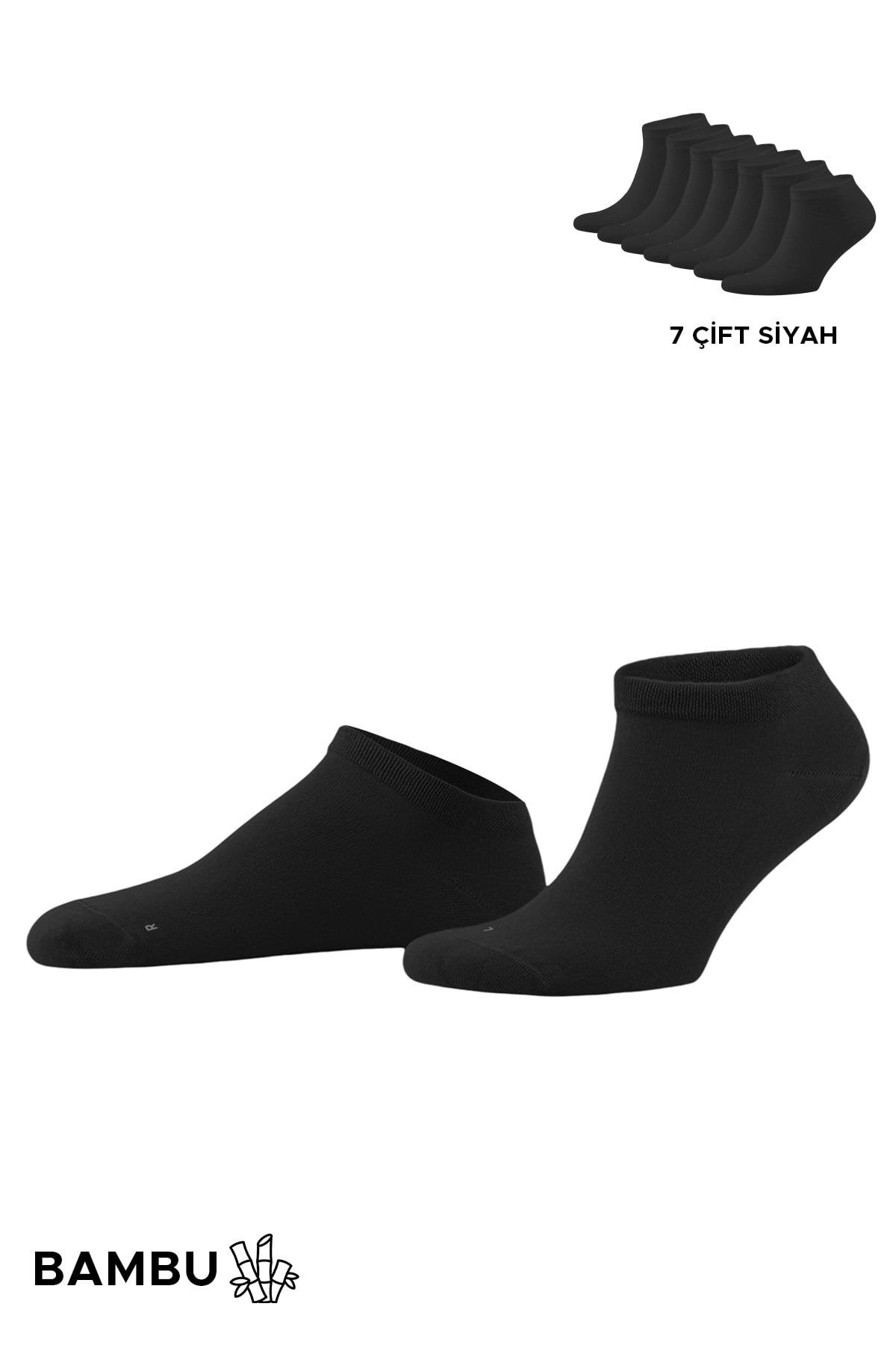 Mısırlı Unisex Bambu 7 Çift Patik Çorap Siyah