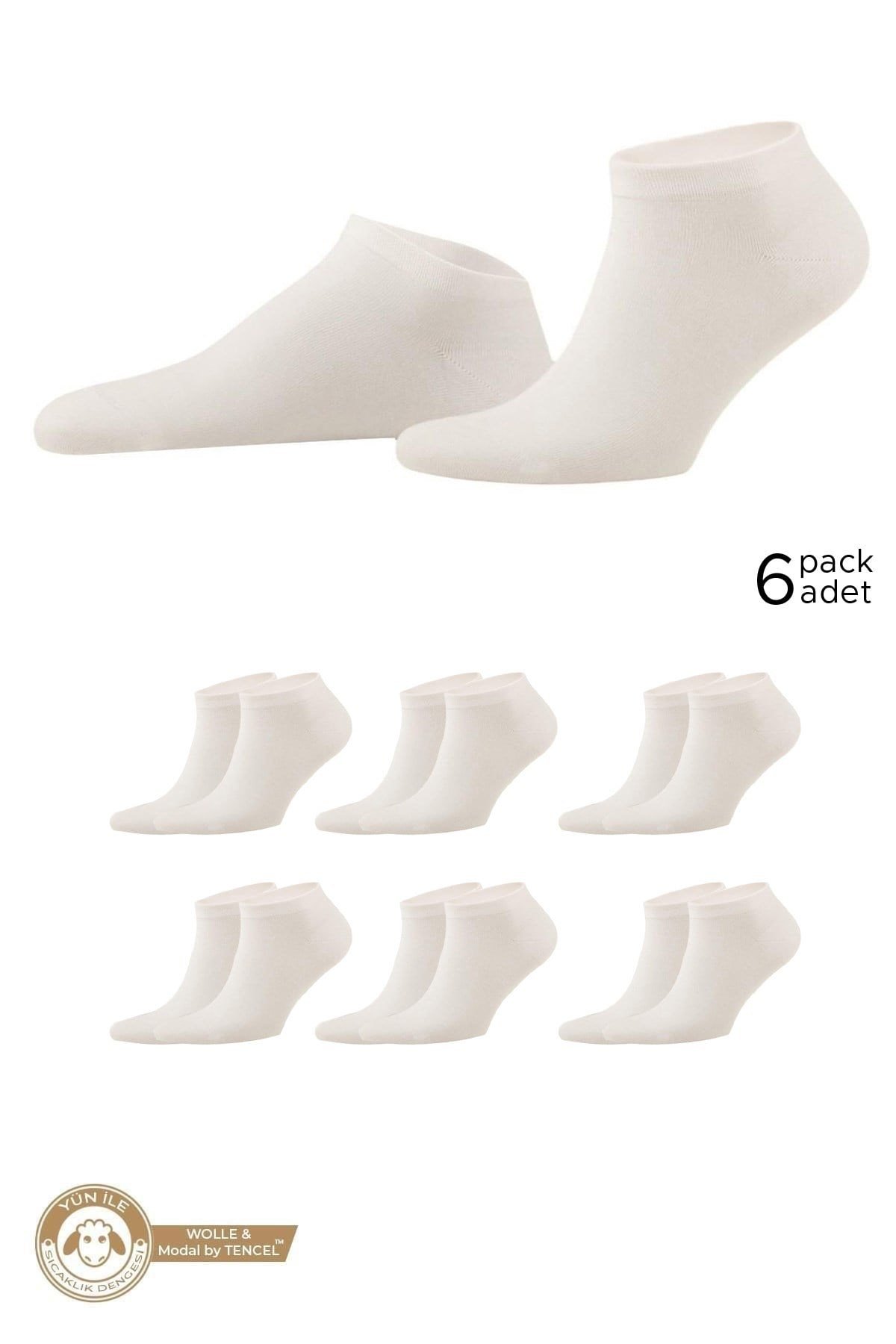 Mısırlı Unisex Modal By Tencel & YÜN Karışımlı 6 Çift Patik Çorap Ecru