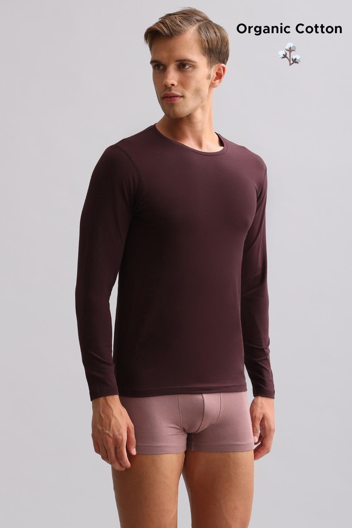 ORGANIC Pamuklu HERCULES Slim Fit Bisiklet Yaka Uzun Kollu Erkek Fanila Mor