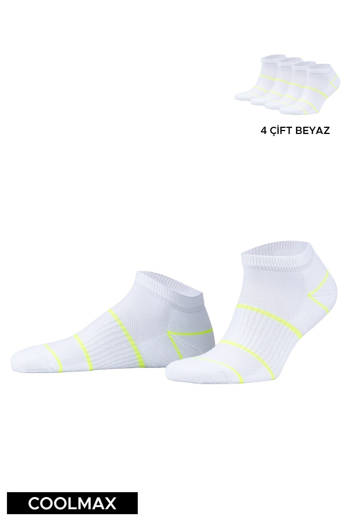 Unisex Coolmax Ecomade Patik Çorap - 4 Lü Beyaz