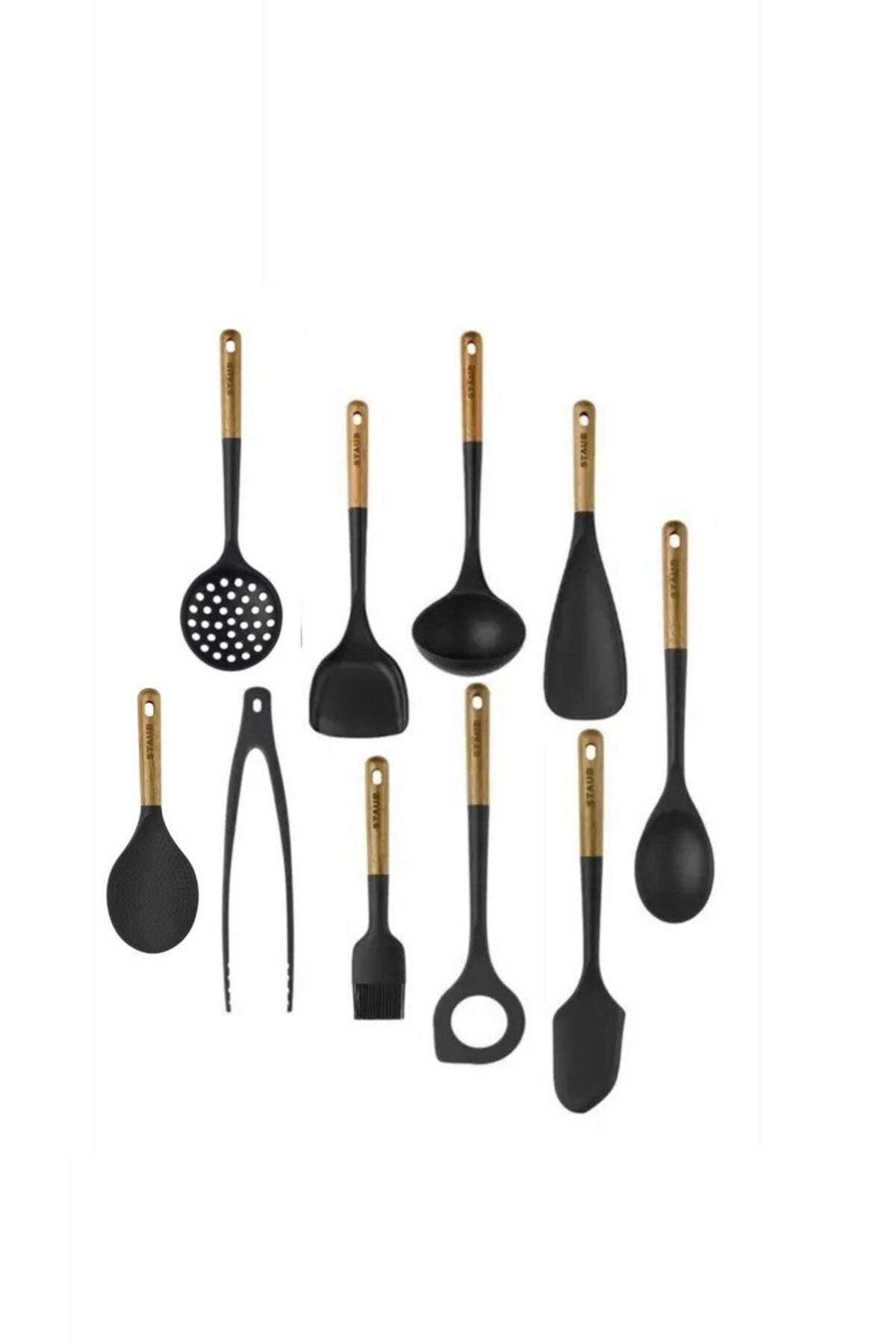 10 Parça Silikon Spatula Pilav Kaşığı Maşa Fırça Servis Takımı