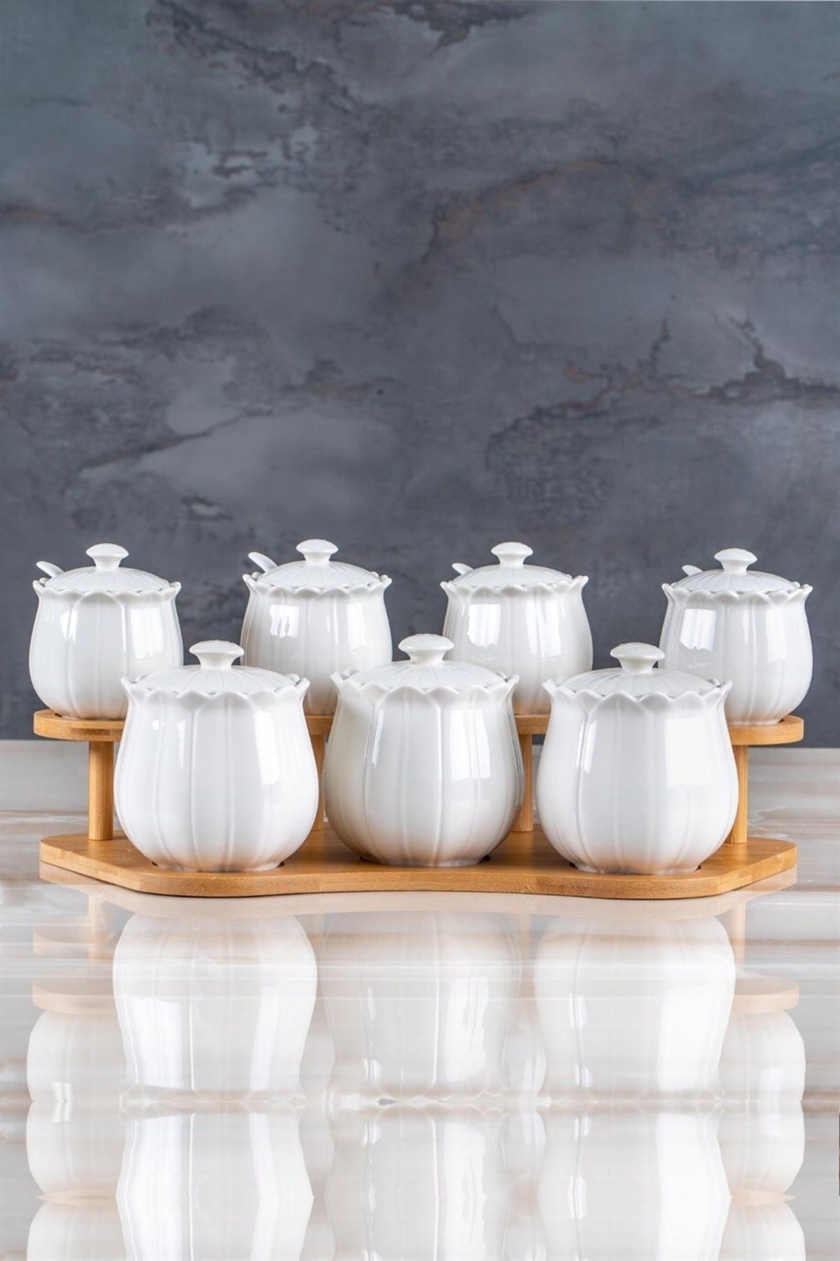250 - 499 ml Bamboo 8 Parça Standlı Porselen Baharat Takımı Porselen 1