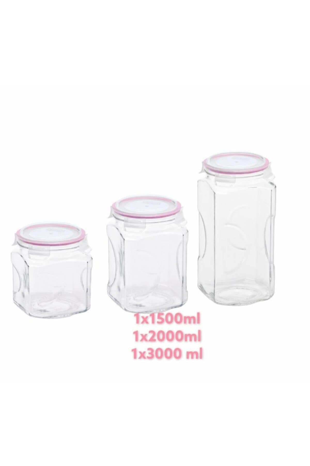 3'lü Kare Cam Kavanoz 1500ml 2000ml 3000ml