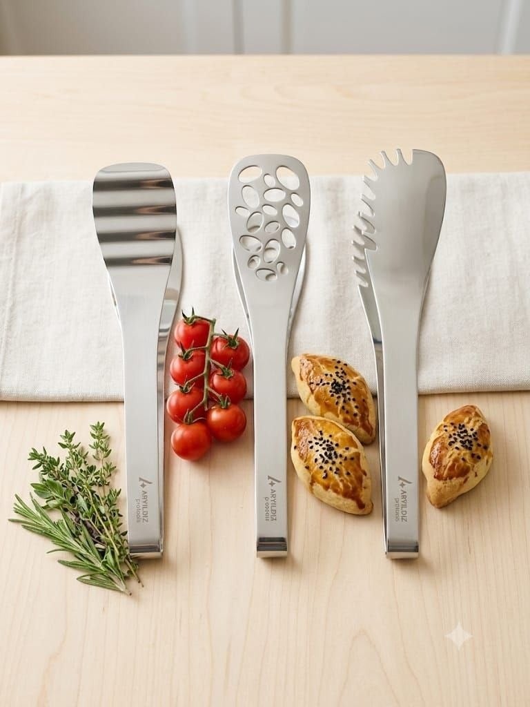 Aryıldız 3lü Çelik Salata Pasta Börek Maşa Servis Seti