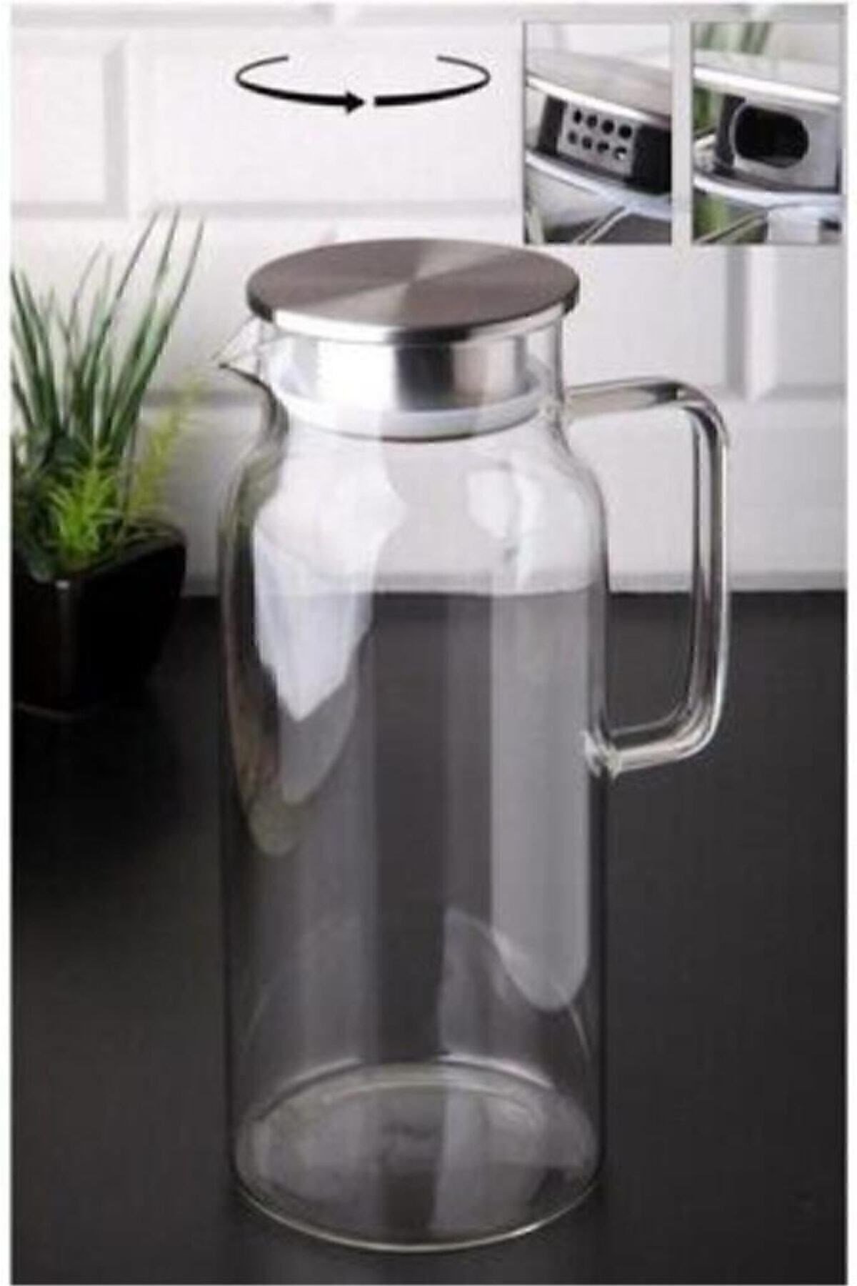Cam Sürahi Borosilikat Çelik Kapak - 2 Litre
