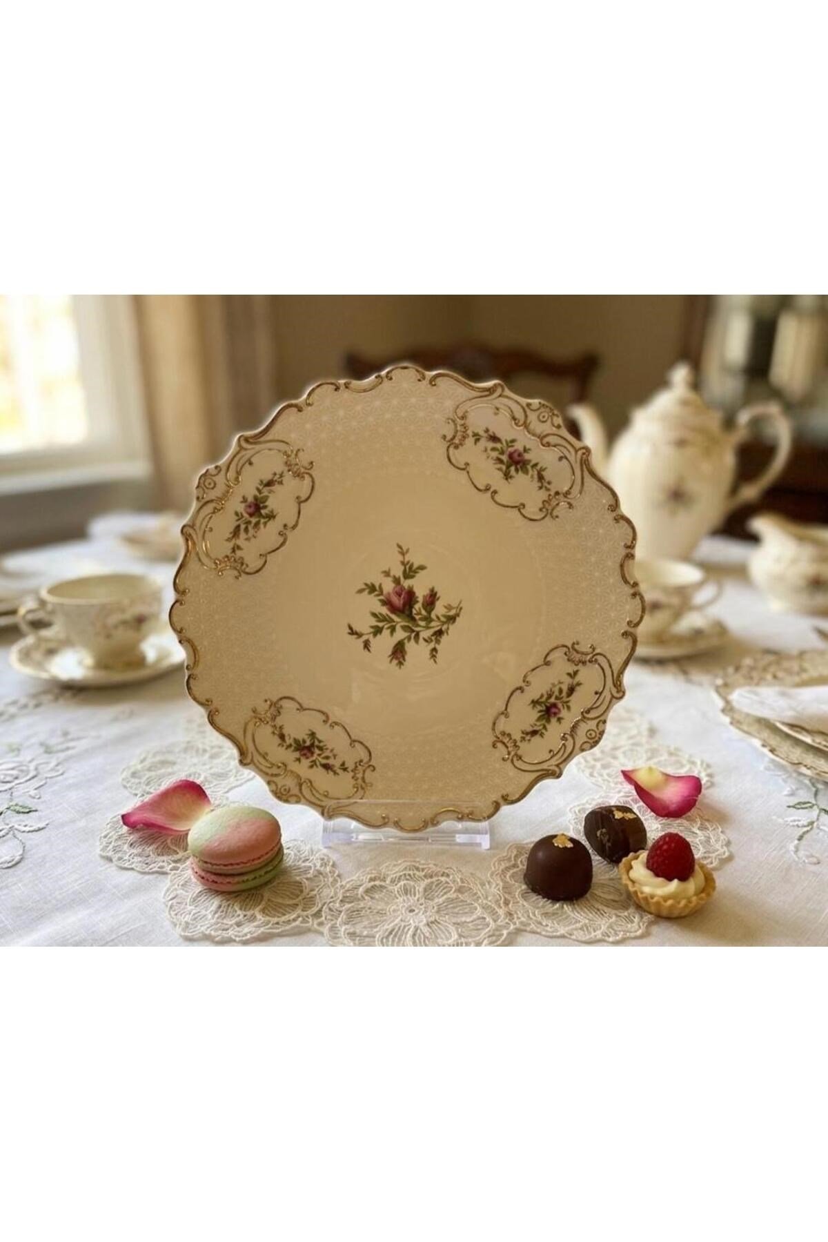 Diana 26cm 6 Lı Servis Tabak Seti Vintage Gold Detaylı Çiçek Desenli